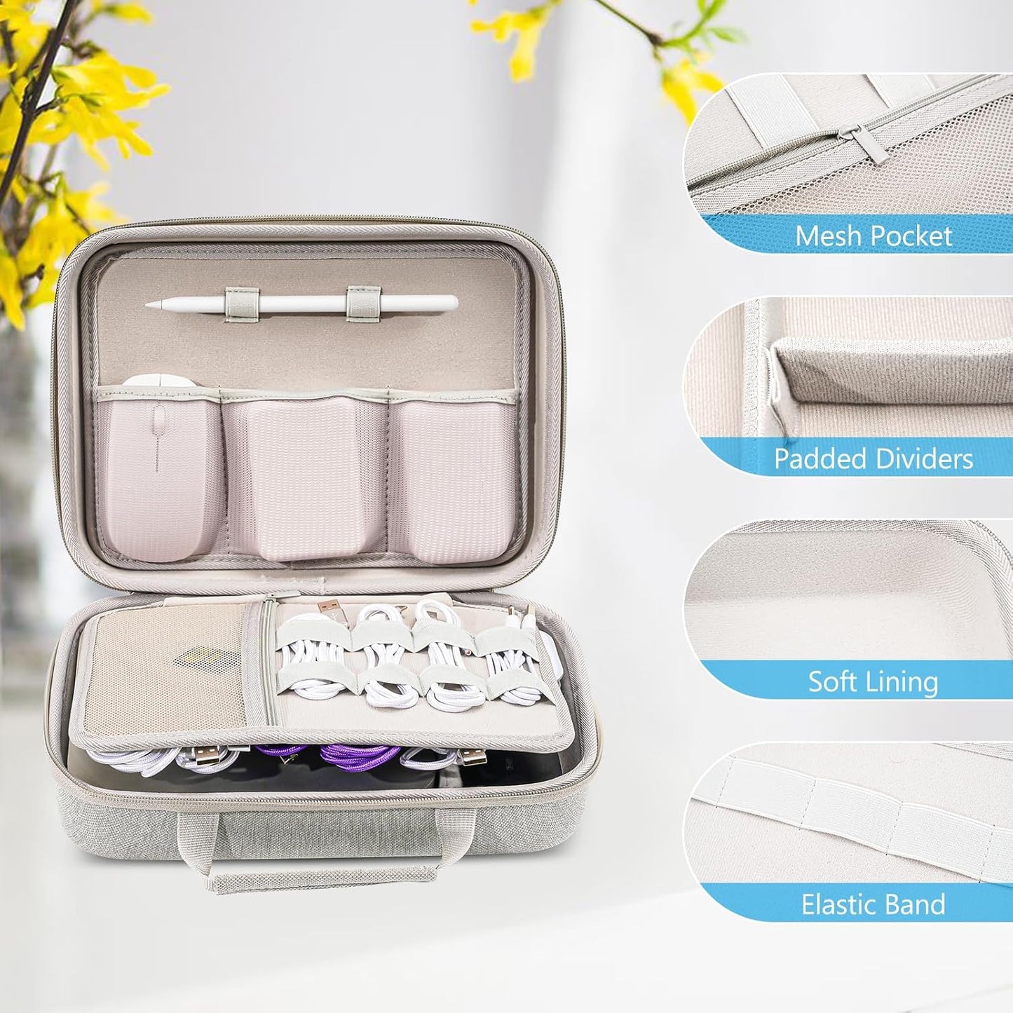 ProCase Hard Travel Electronic Organizer Case for MacBook Power Adapter Chargers Cables Power Bank Apple Magic Mouse Apple Pencil USB Flash Disk SD Card Small Portable Accessories Bag -L, Black