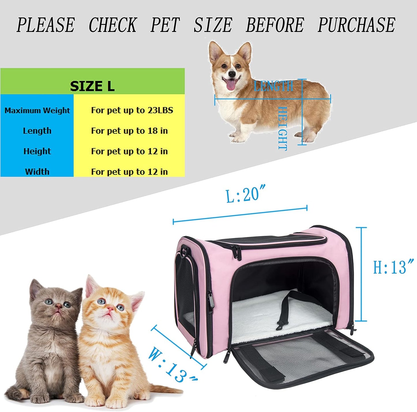 NextFri Soft Sided Carrier for Cats Dogs,TSA Airline Approved Collapsible Travel Pet Carrier (Magenta, Medium)