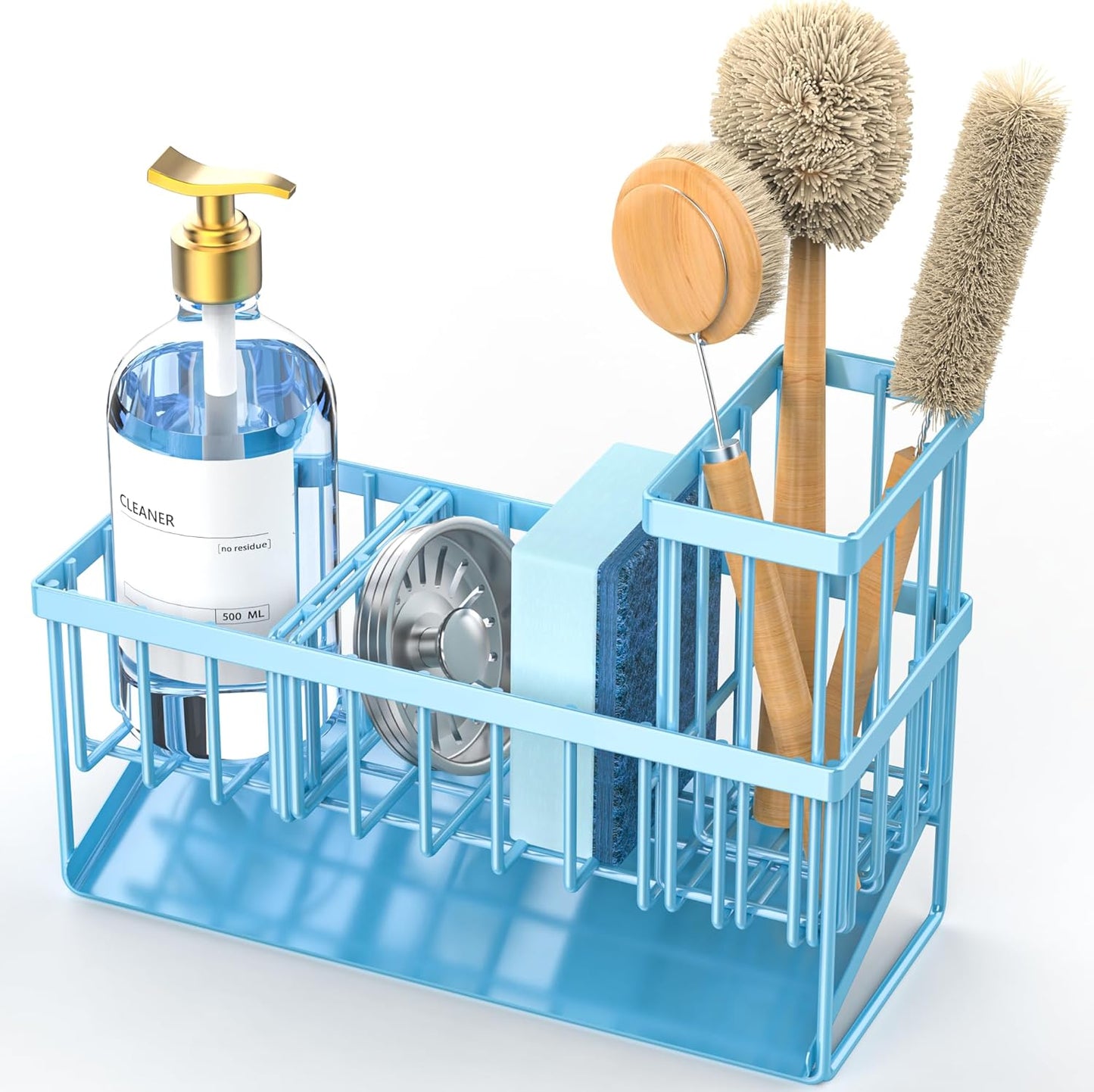Cisily Kitchen Sink Caddy Organzier with High Brush Holder, Sponge Holder for Sink, 304 Rustproof Stainless, Kitchen Countertop Soap Dispenser Organizer, Kitchen Decor and Accessories (Black)