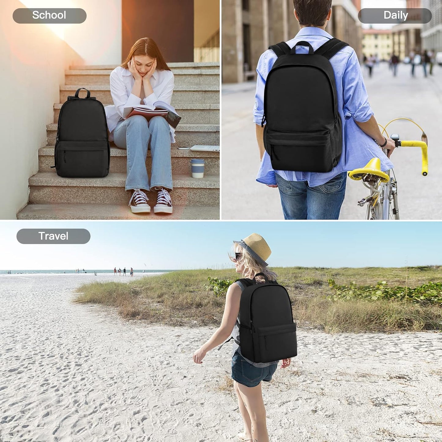 School Backpack Classic Basic Backpack Lightweight Bookbag for College Middle School Travel Work for Girls Boys