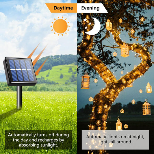 TIANG Solar String Lights, 4 Pack Total 400 LED Solar Outdoor Lights Waterproof, 8 Modes Solar Mini Lights for Garden, Yard, Party, Xmas, Holiday Decor, Warm White