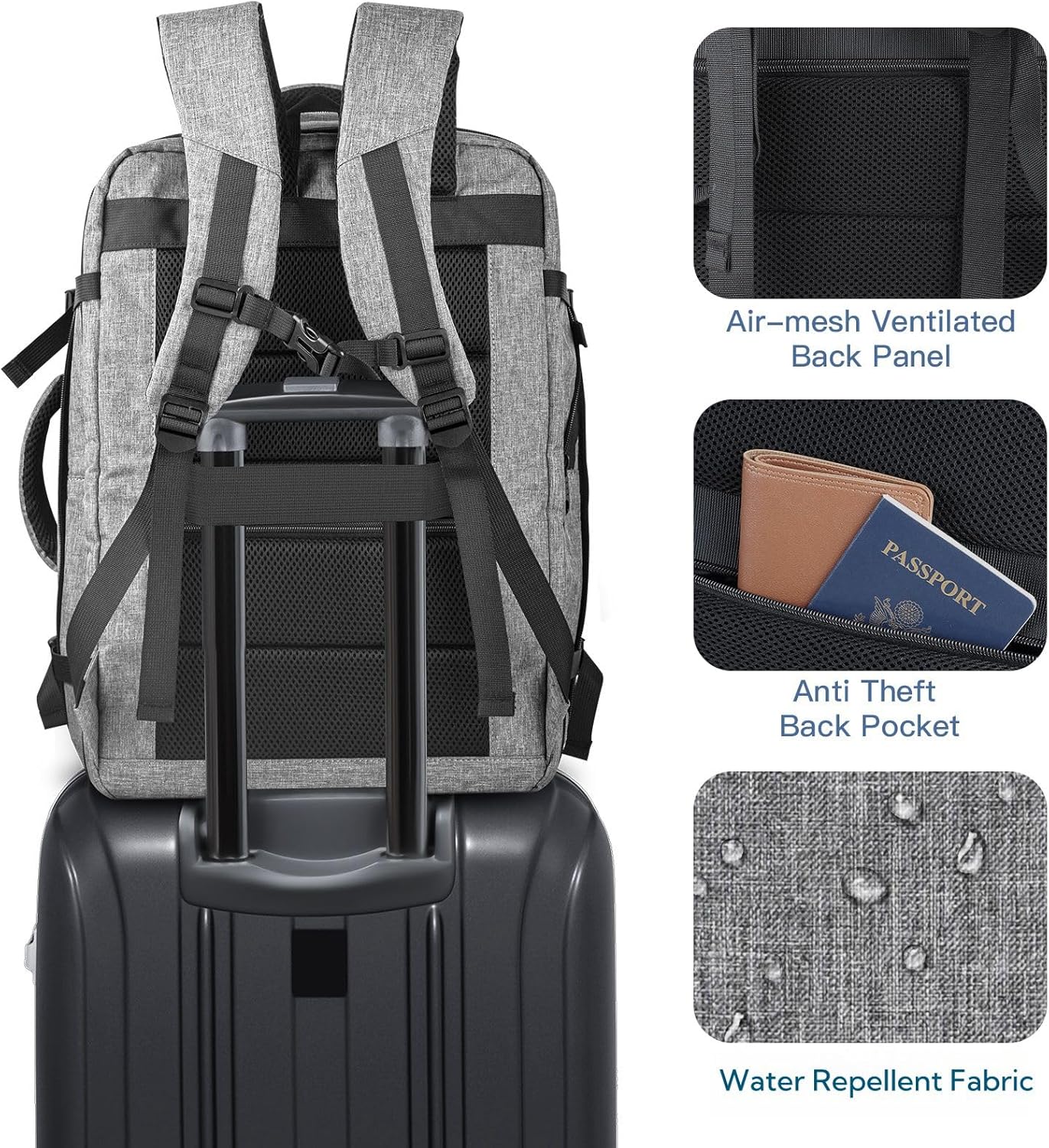 Travel Backpack for Men, 55L Extra Large Carry On Backpack, Expandable Big Capacity Backpack For Airplanes, Travel Gifts for Men Women, Fits 18.4 Inch Laptop, Luggage Daypack Bag, Blue
