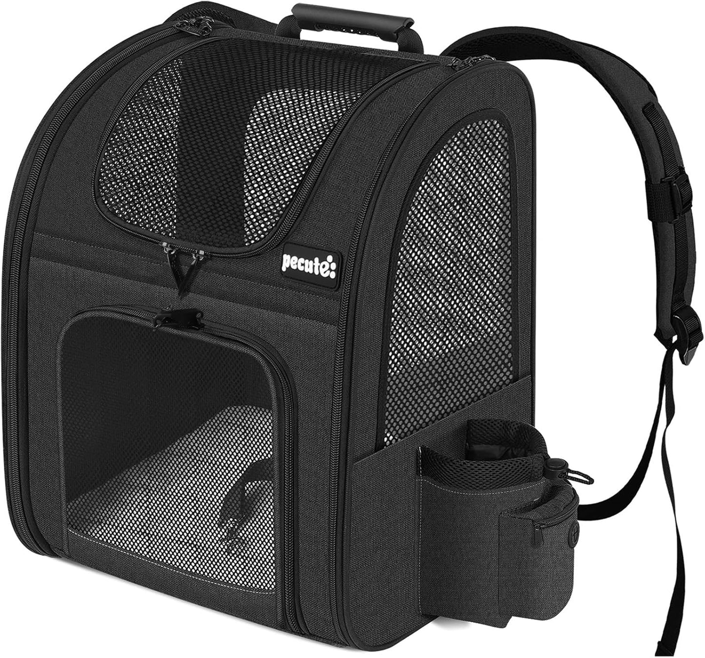 Pecute Cat Backpack with Breathable Mesh, Dog Backpack Carrier with Multi-Pockets for Cats Puppies, Pet Backpack Carrier for Travel Hiking Camping Outdoor (Gray)