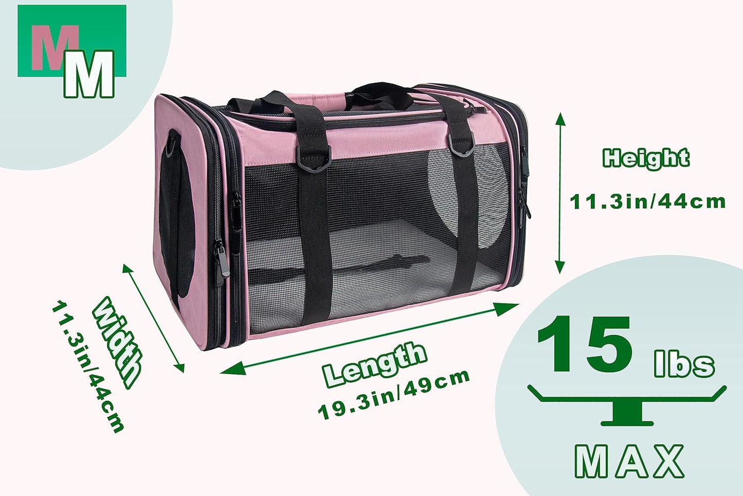 NextFri Soft Sided Carrier for Cats Dogs,TSA Airline Approved Collapsible Travel Pet Carrier (Magenta, Medium)