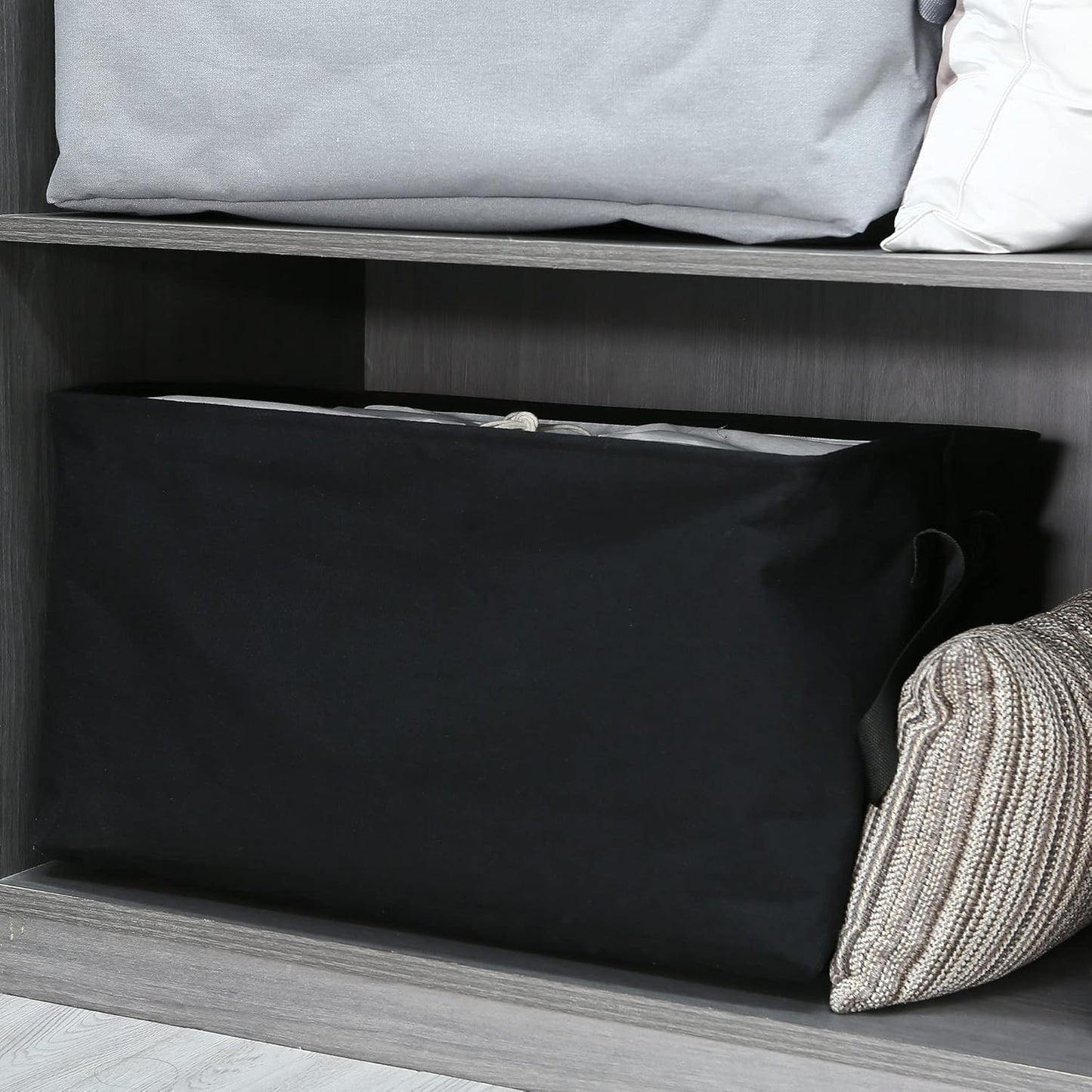 Hinwo 6-Pack Small Canvas Fabric Storage Baskets Set with Handles, Open Storage Bins, Cube Storage Organizer, Shelf Organizer Bins for Closet, 7.9L, 12 x 8 x 5 Inches, Grey Stripe