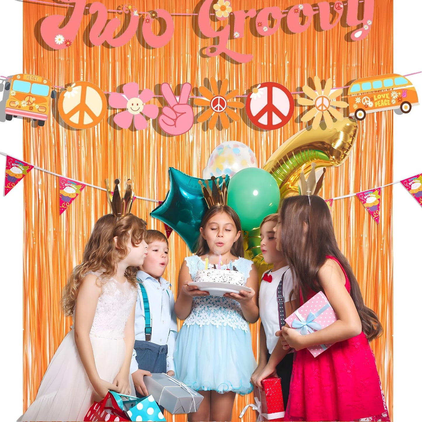 GREATRIL Iridescent Party Tinsel Fringe Backdrop Decorations - Holographic Foil Streamers Curtain for Mermaid/Under The Sea/Frozen/Ocean/Disco/Birthday Themed 3.2ft x 6.5ft - 2 PCS
