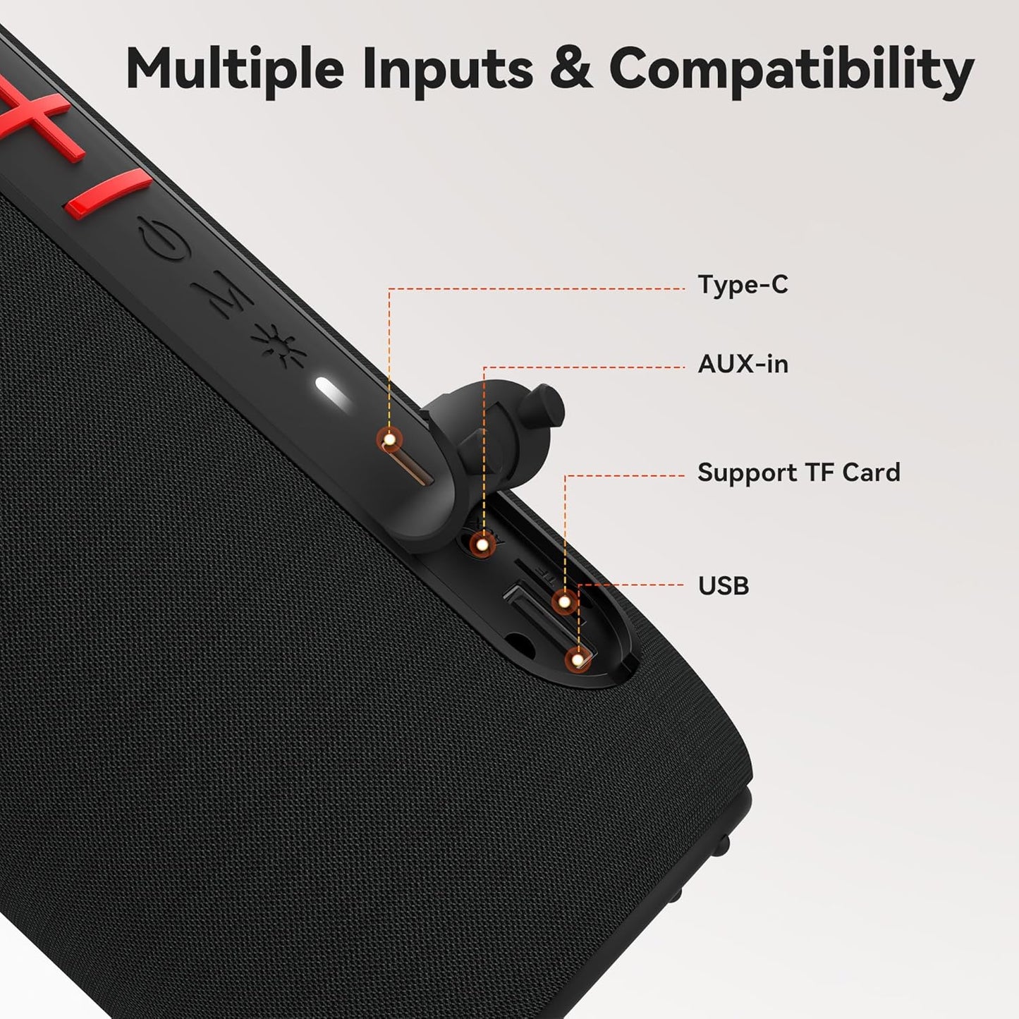Oraolo Portable Bluetooth Speaker, Wireless Speaker with 24W Loud Stereo Sound, RGB Lights, TWS Pairing, Bluetooth 5.4, Support AUX/TF Card, IPX6 Waterproof Outdoor Speaker for Party Camping Home