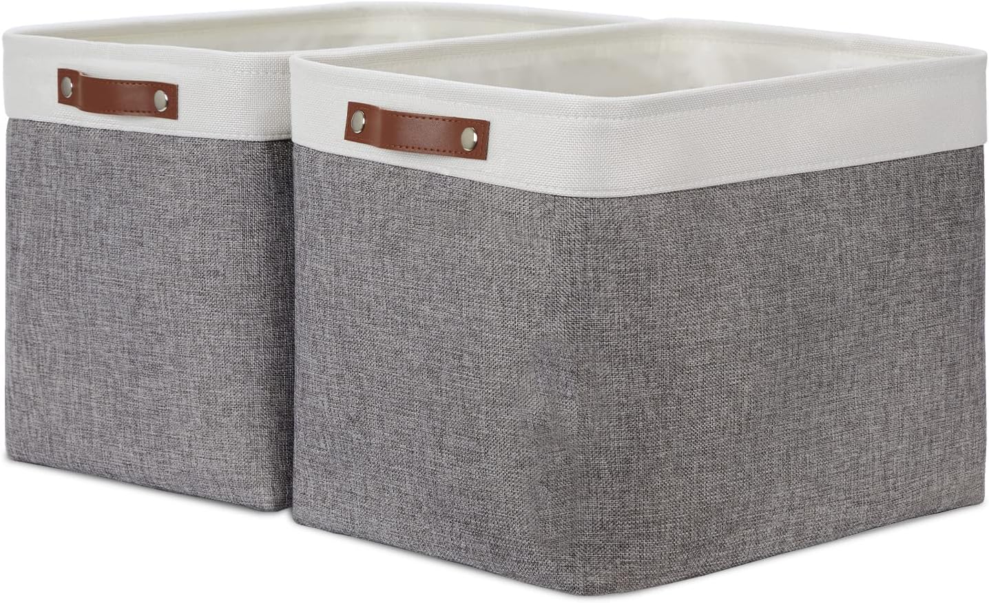 DULLEMELO Storage Baskets for Shelves, Fabric Collapsible Rectangular Storage Bins for Shelves, Closets, Nursery, Home, Office, Empty Gift Baskets (White&Teal)