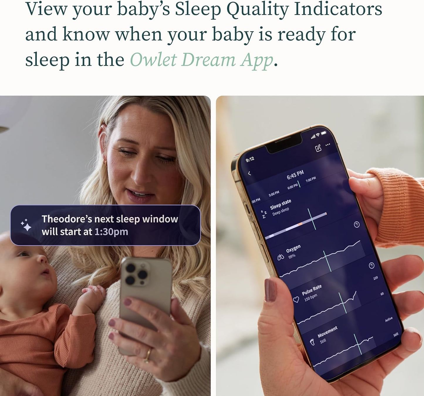 Owlet Dream Sock - Smart Baby Monitor View Heart Rate and Average Oxygen O2 as Sleep Quality Indicators. Wakings, Movement, and Sleep State. Digital Sleep Coach and Sleep Assist Prompts, Mint