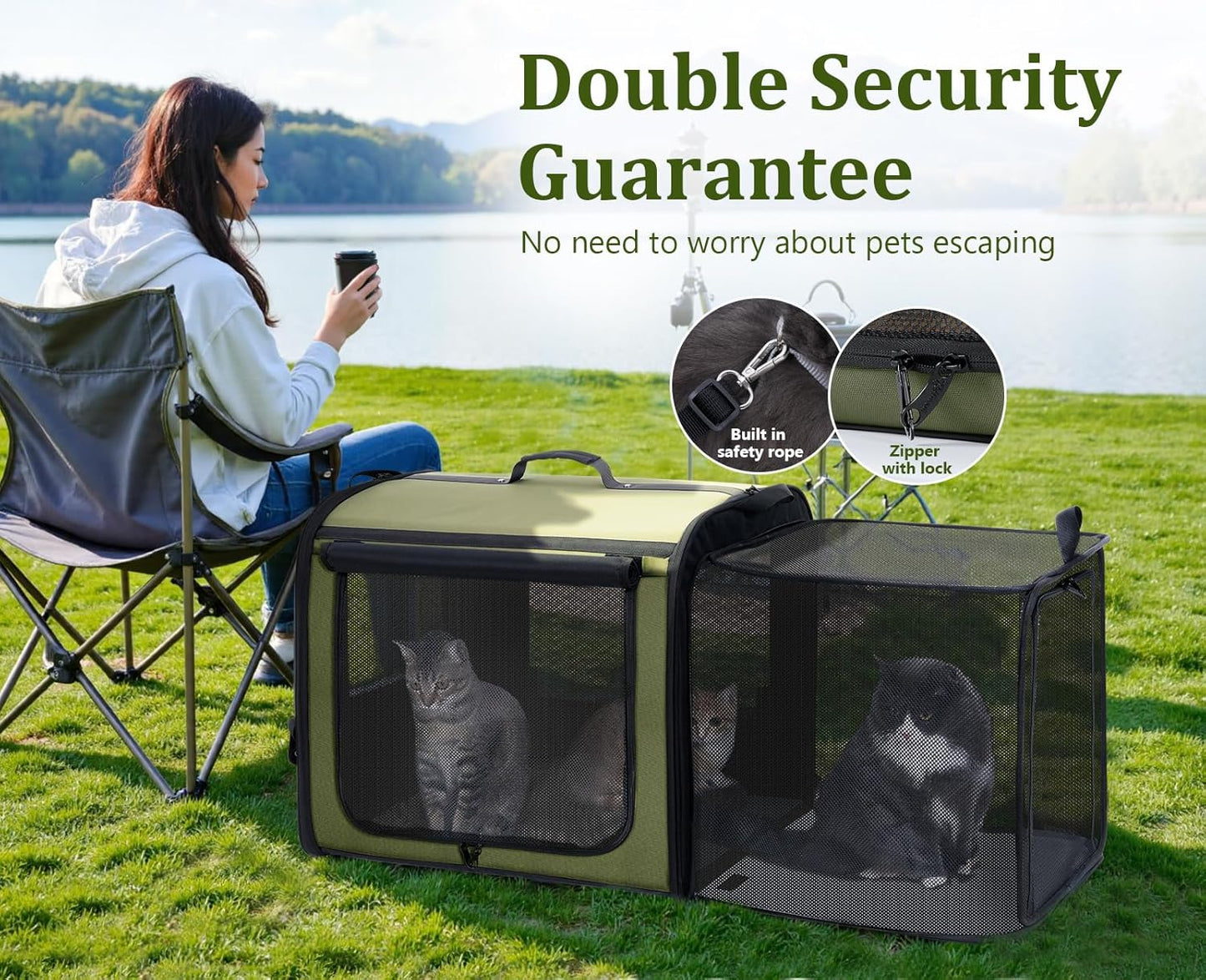 Pecute Collapsible Dog Crate for Pets<15kg, Pet Carrier Stable and Light Weight, Soft Dog Crate with Breathable Windows, Portable Dog Carrier with Curtain 61×45×52 cm (Green)