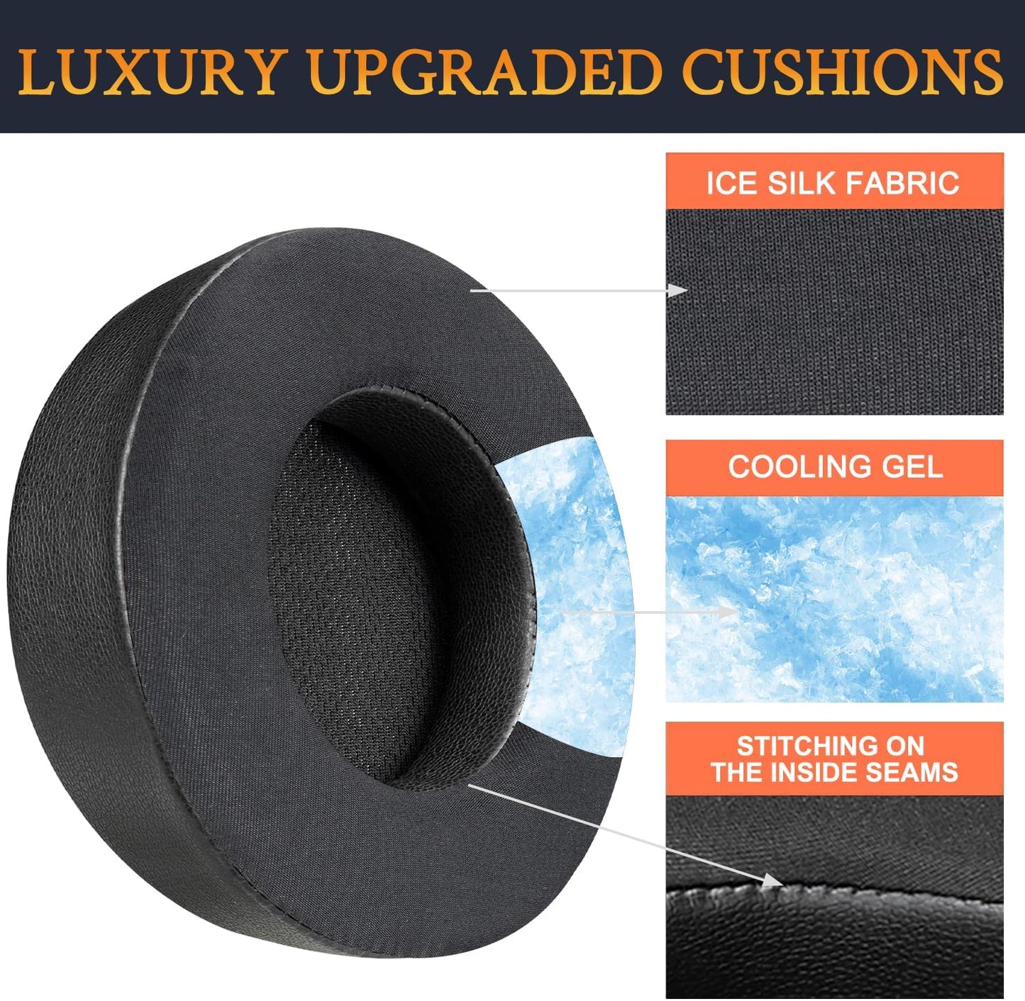 SOULWIT Cooling Gel Ear Pads Replacement for Corsair Virtuoso RGB Wireless XT SE Gaming Headset, Earpads Cushions with High-Density Noise Isolation Foam, Added Thickness - Black