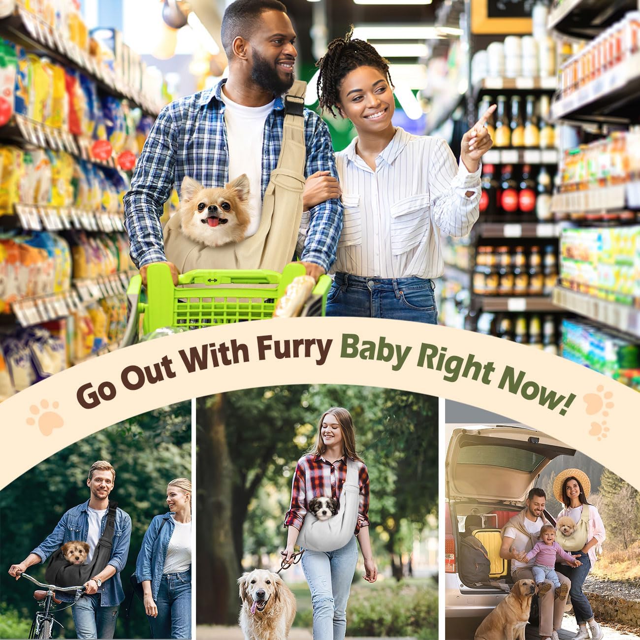 Pawaboo Small Dog Sling Carrier, Reversible Hands Free Dog Sling Carrier for Small Dogs and Cats, Puppy Sling Carrier with Adjustable Strap Buckle & Safety Harness, Puppy Essentials, Grey