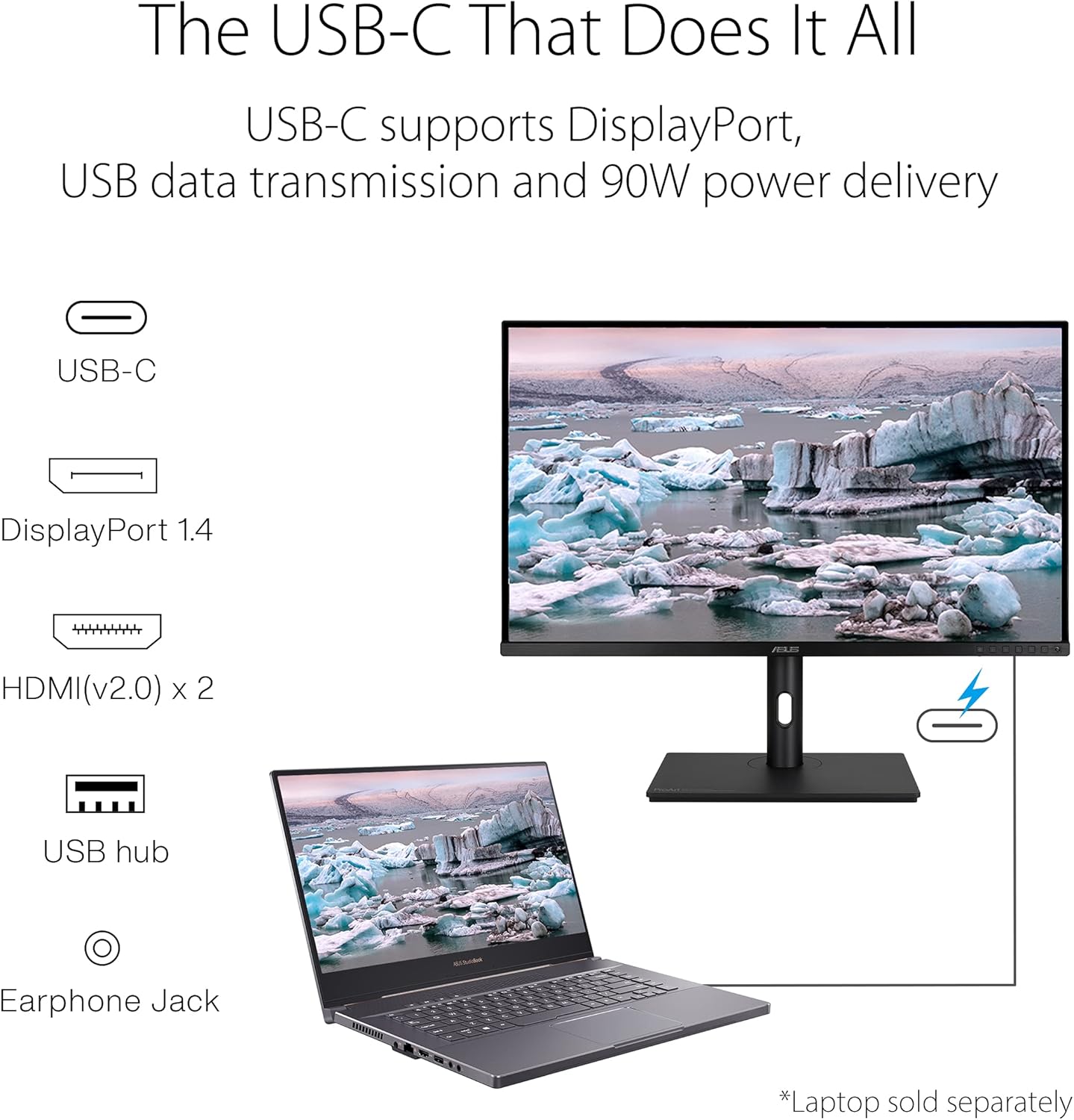 ASUS ProArt Display 27" Monitor PA278CV - WQHD (2560 x 1440), IPS, 100% sRGB, 100% Rec. 709, ΔE < 2, Calman Verified, USB Hub, USB-C, DisplayPort Daisy-Chaining, HDMI, Eye Care, Height Adjustable , BLACK/SLIVER