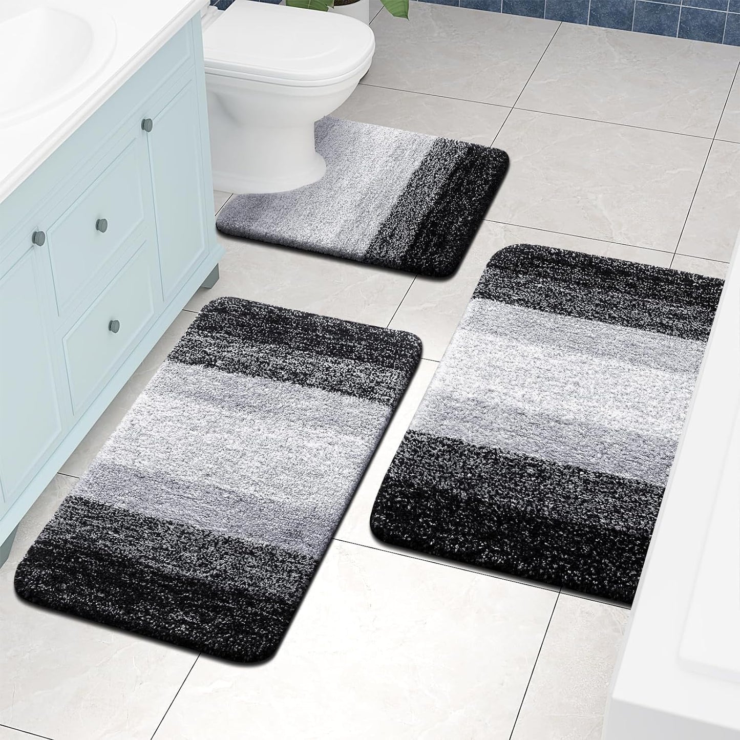 OLANLY Luxury Microfiber Bath Mat, Extra Soft and Absorbent Bathroom Mat, Non-Slip Plush Shaggy Bathroom Rug, Machine Wash Dry, Bath Rugs for Bathroom Floor, Tub and Shower, 16x24, Grey