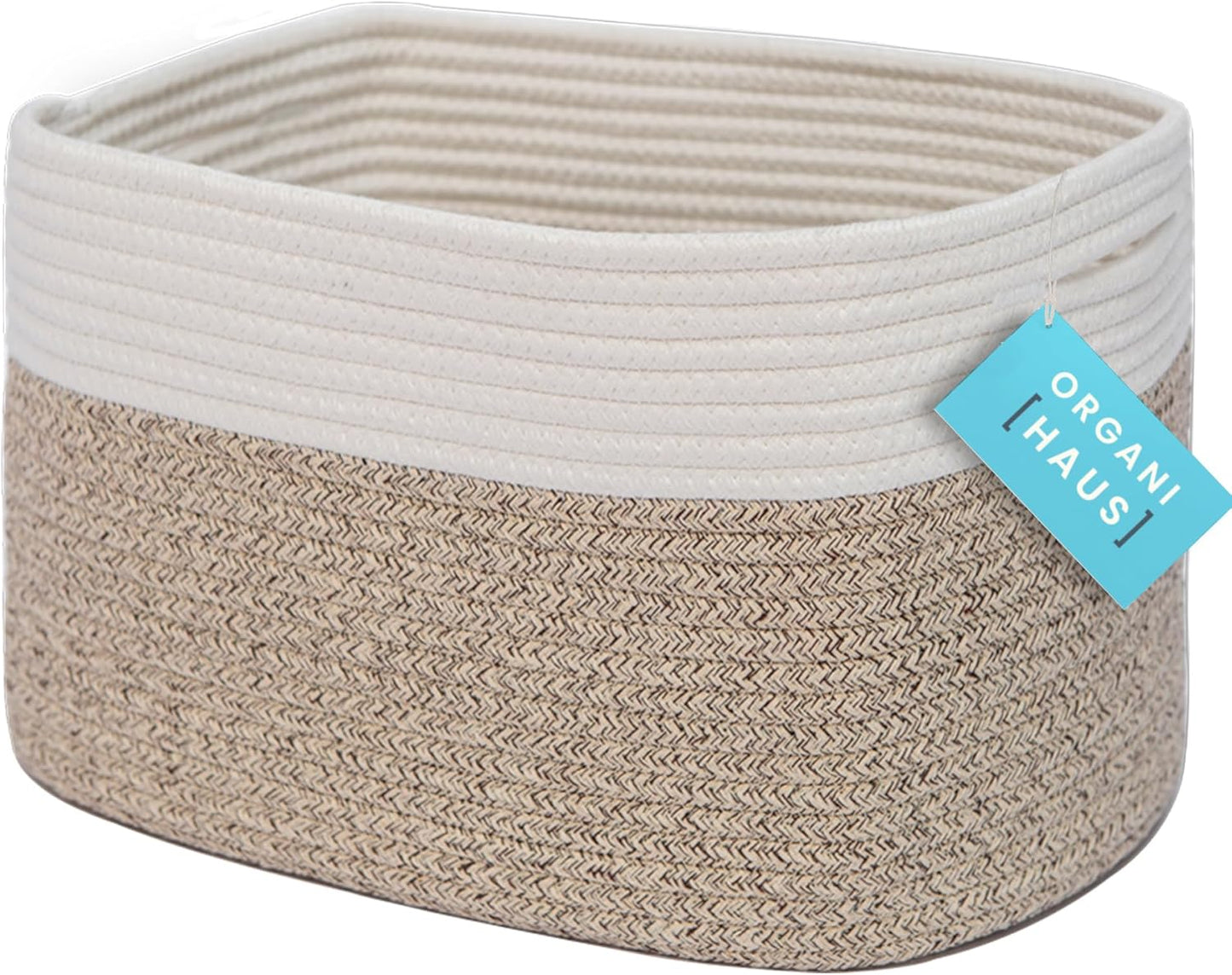OrganiHaus Soft Woven Baskets for Storage Organization Set of 3, Cotton Rope Nursery Storage Baskets for Shelves, Square Book Bins, Bathroom Towel Hamper, Dog Toy Bins, Panier Rangement - Light Honey