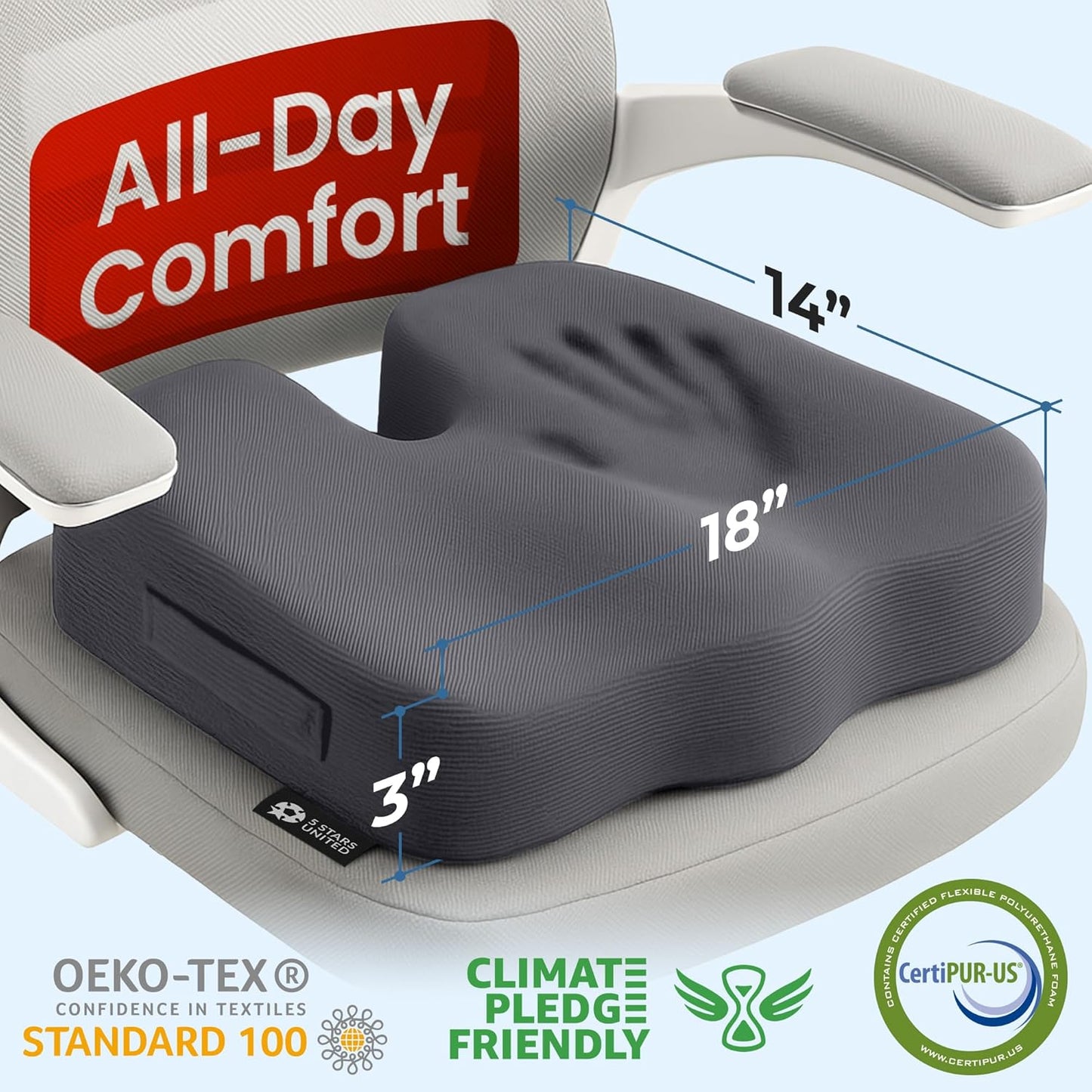 5 STARS UNITED Seat Cushion for Desk Chair - Tailbone, Coccyx Sciatica Pain Relief - Wheelchair Cushions, Black Mesh