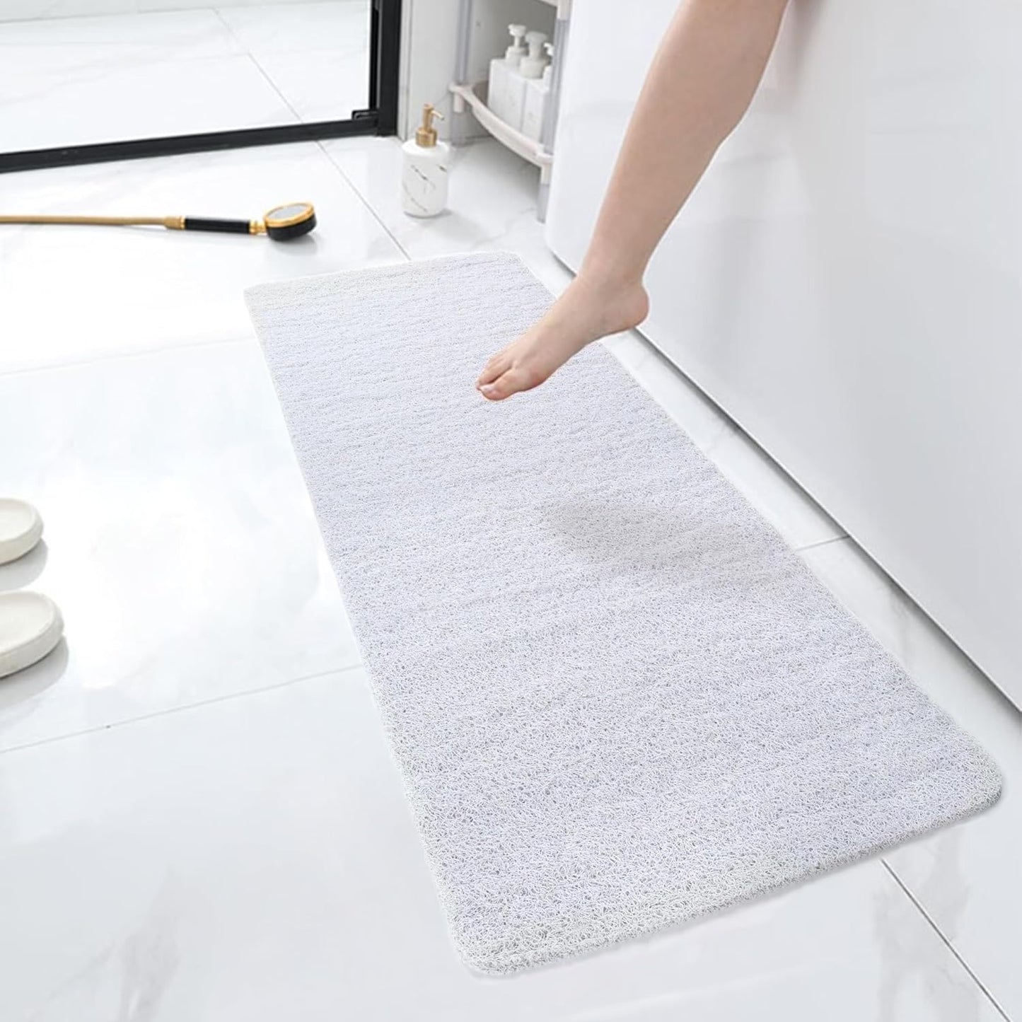 HITSLAM Shower Mat Non Slip, 24 x 16 Inch Bathtub Mat Non Slip with Drain, Soft PVC Loofah Bath Mat for Tub, Quick Drying Bathroom Shower Mat, Grey