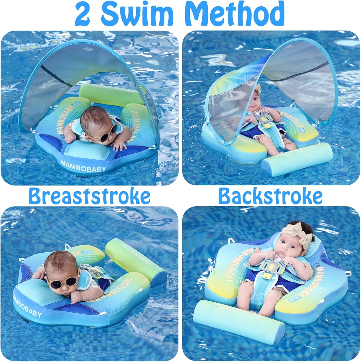 Mambobaby Baby Swim Float with Canopy, Non-Inflatable Solid Baby Float, Upgrade Soft Skin-Friendly Material Infant Swim Float
