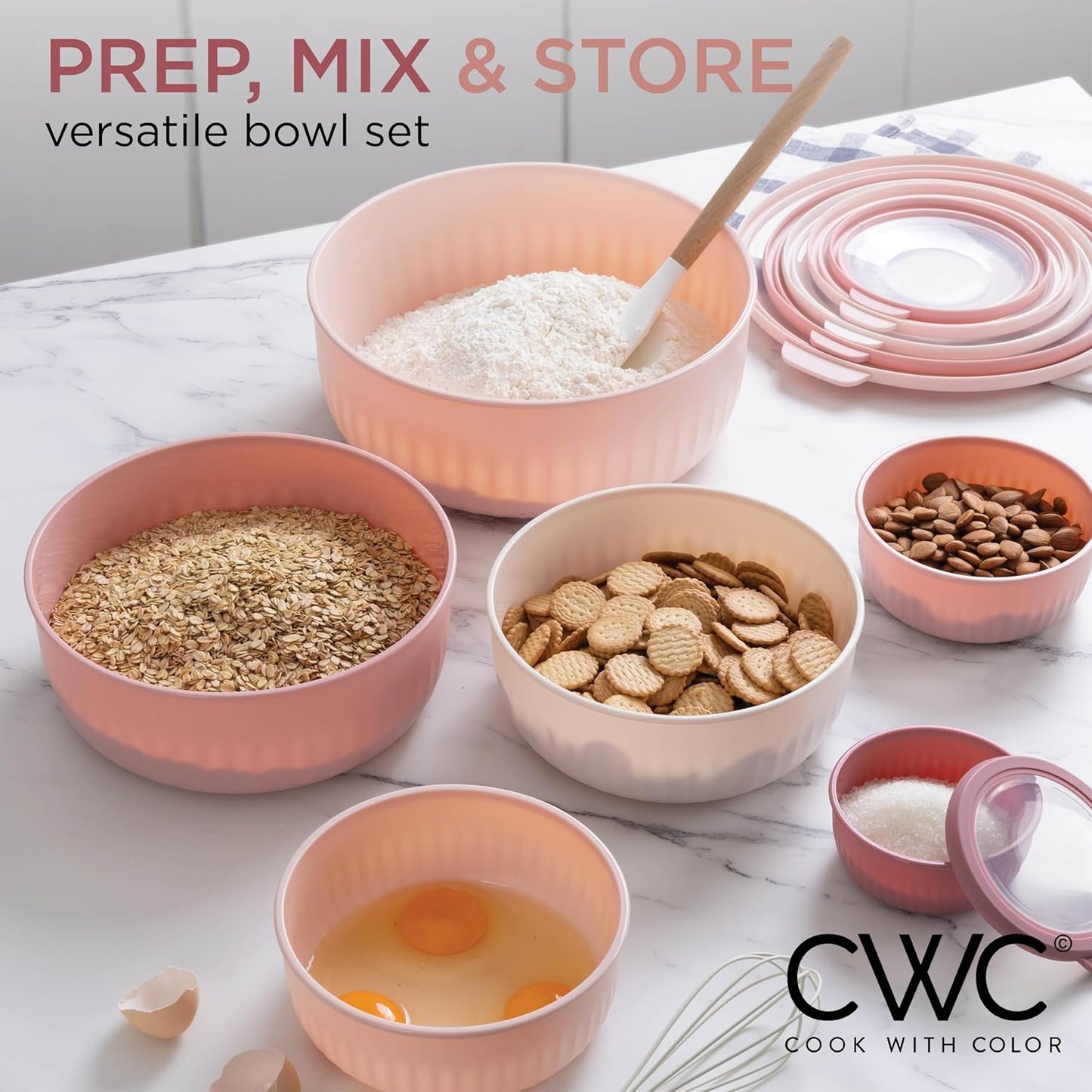 COOK WITH COLOR Prep Bowls with Lids- 8 Piece Nesting Plastic Small Mixing Bowl Set with Lids (Teal Ombre)