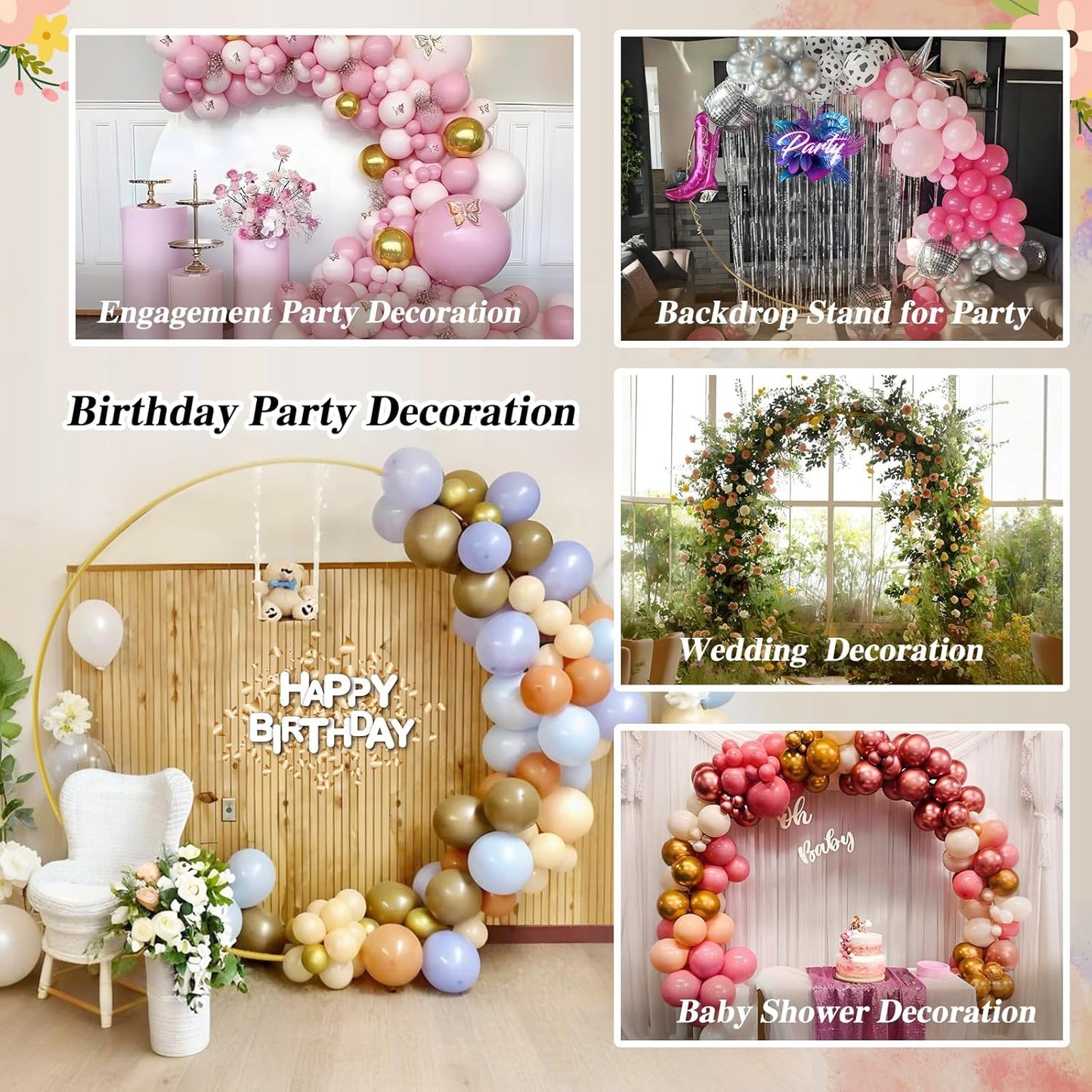 JEBUTU Balloon Arch Stand Metal Round Backdrop Stand Circle Balloon Arch Frame Wedding Arches 6.5FT for Ceremony Birthday Party Baby Shower Decoration
