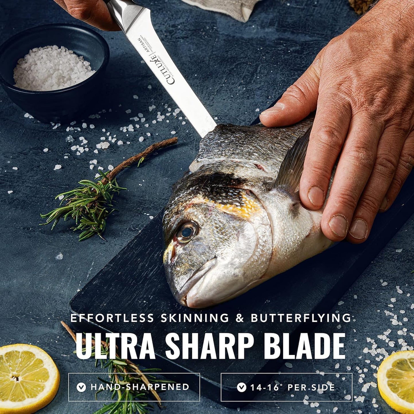 Cutluxe Curved Boning Knife – 6" Boning Knife for Meat Cutting, Fillet Knife – High Carbon German Steel, Full Tang & Ergonomic Handle Design – Artisan Series