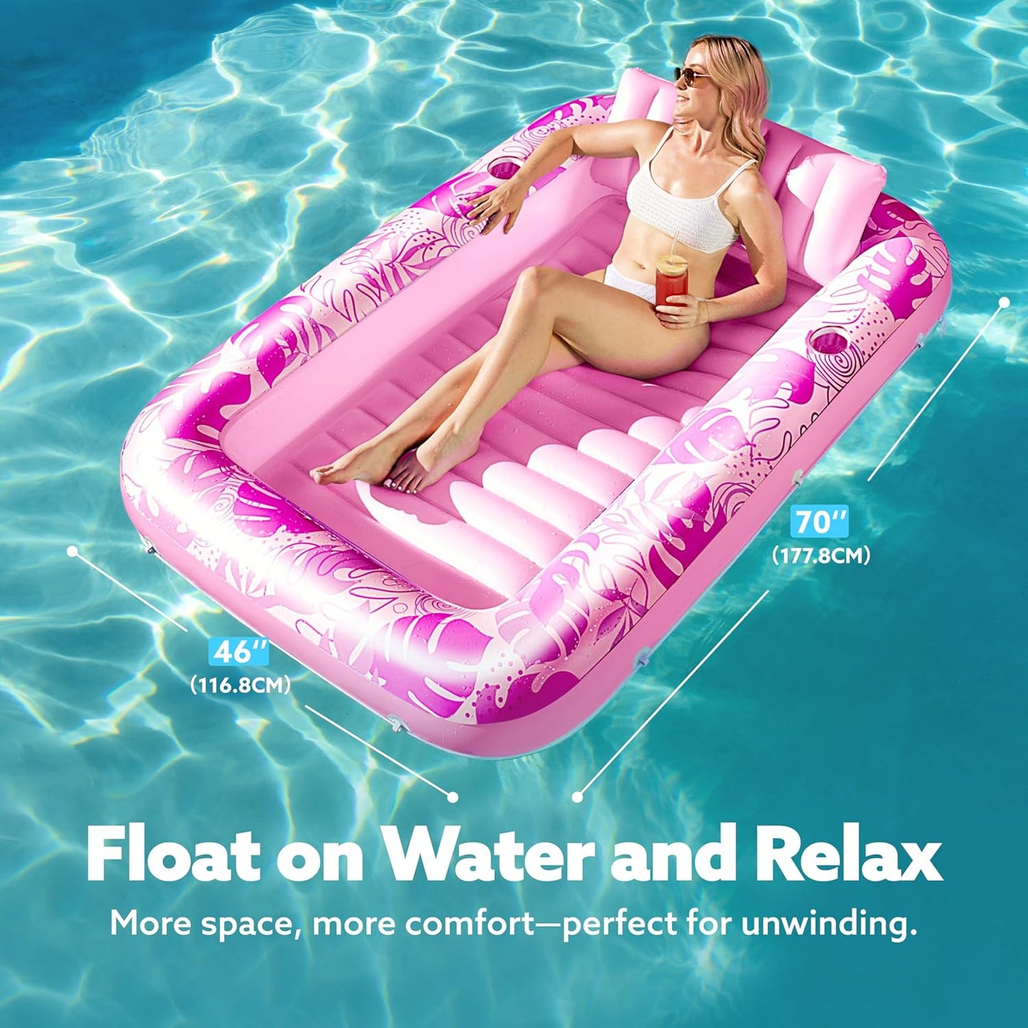 Sloosh Inflatable Tanning Pool Lounger Float-XL, 85" x 57" Extra Large Suntan Sun Tan tub for Adults, Bed Blow up, Raft Lounge Floatie, XL-Blue