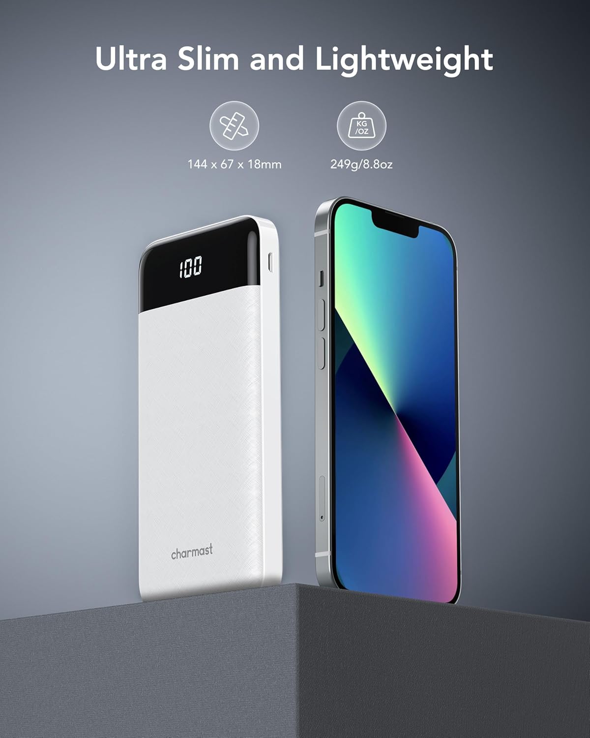 Charmast Portable Charger with Built in Cables, Power Bank with Cords Wires, Slim 10000mAh Travel Battery Pack 6 Outputs 3 Inputs 3A Fast Charging for Samsung Google Pixel LG Moto iPhone iPad