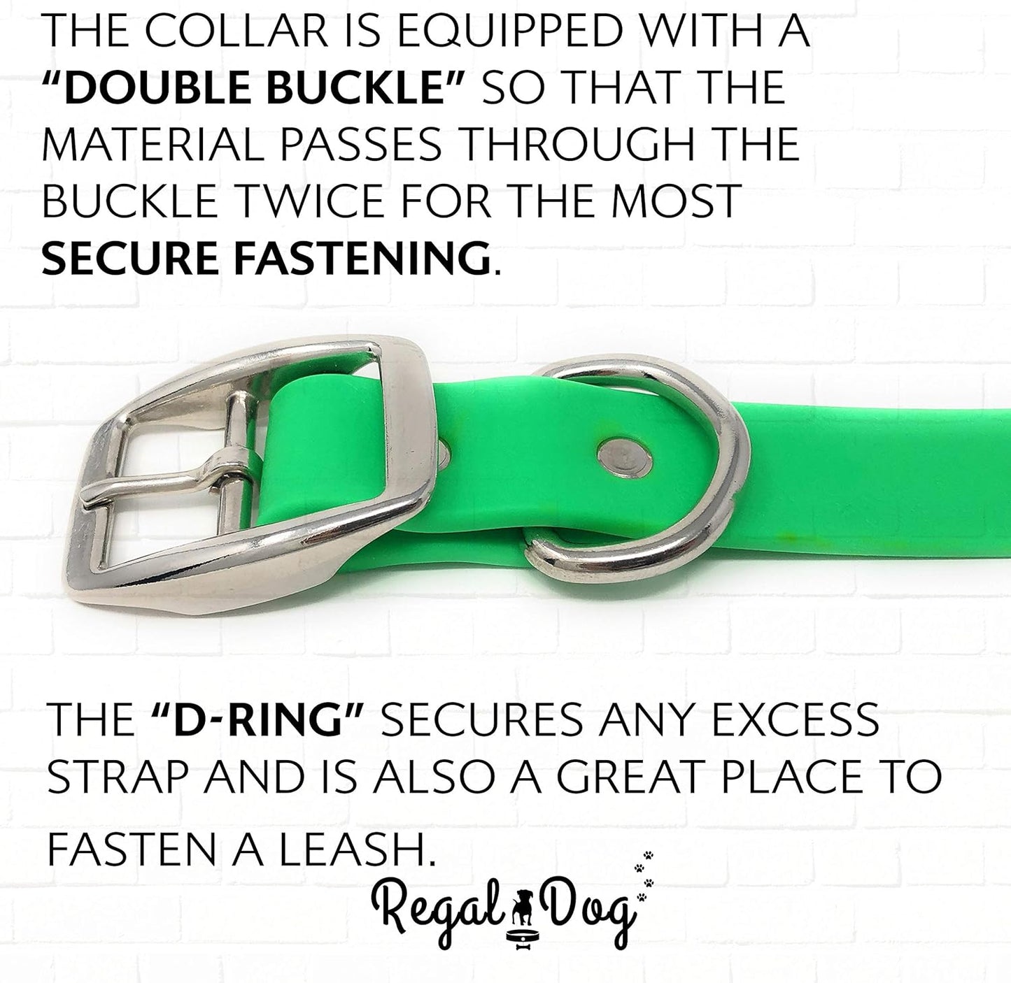 Regal Dog Products Medium Yellow Waterproof Dog Collar with Heavy Duty Double Buckle & D Ring | Vinyl Coated, Custom Fit, Adjustable Biothane Dog Collar | Chew Resistant Waterproof Collar for Dogs