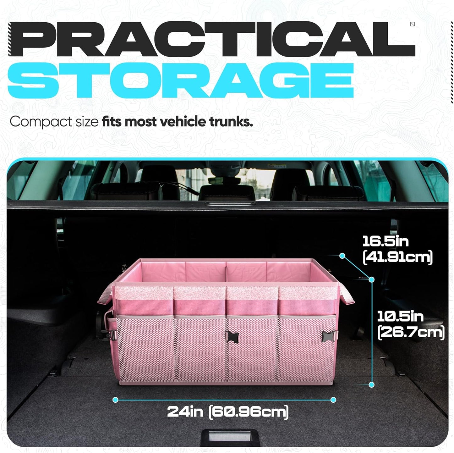 FORTEM Car Trunk Organizer, Collapsible Multi Compartment Car Organizer, Foldable SUV Storage for Car Accessories for Women Men, Non Slip Bottom, Securing Straps, Soft Cover 50L (Black, Standard)