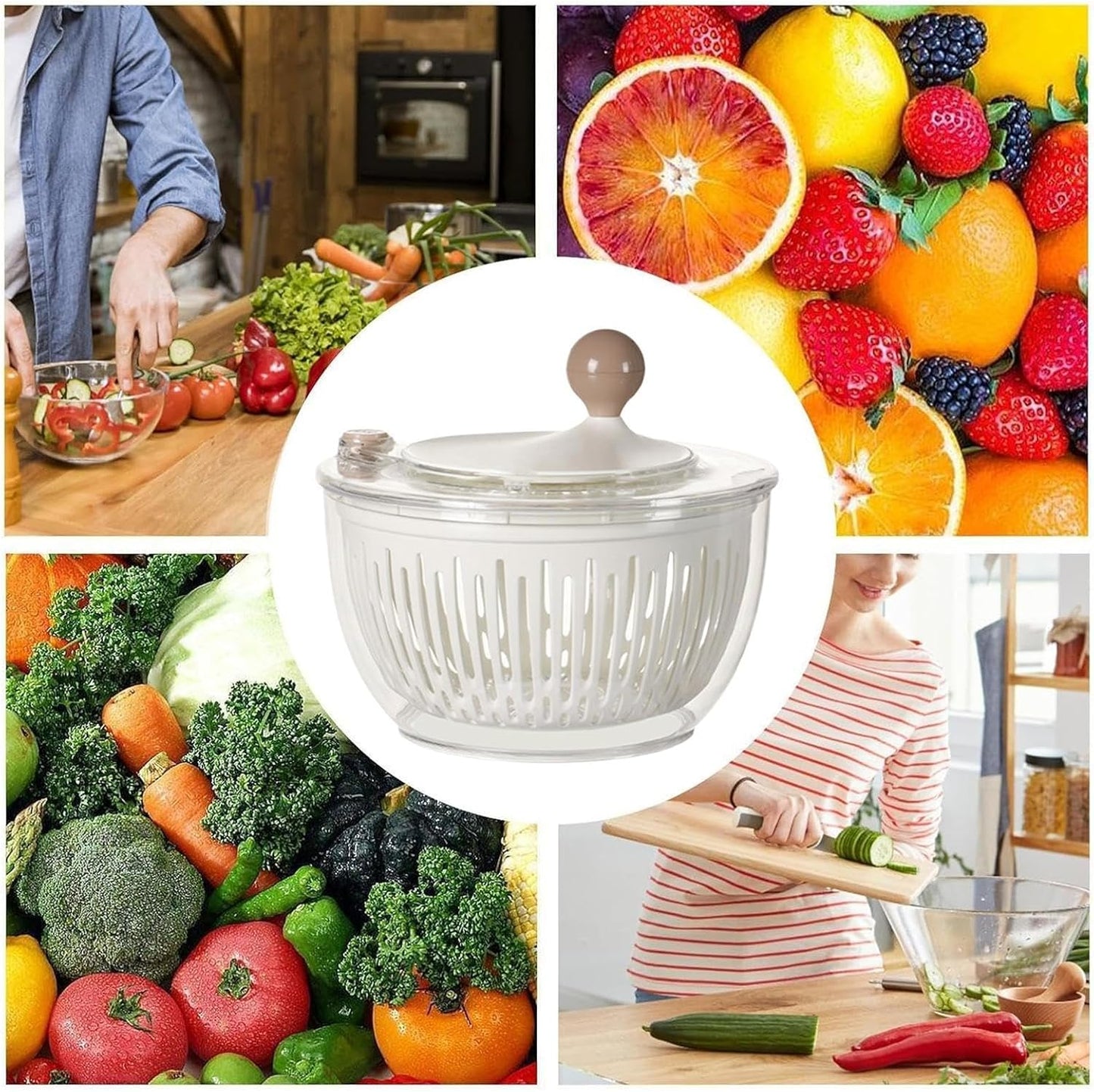 Salad Dryer,Lettuce Washer and Spinner 4.5L | Bowl Basket Container Strainer with Non-Slip Base for Vegetable Fruit Cleaning Storage Kitchen Refrigerator