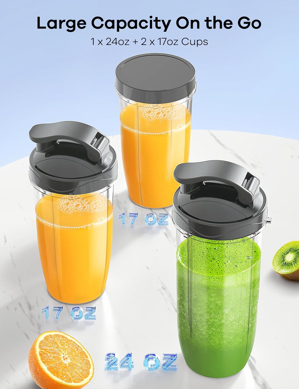Ganiza Blender for Smoothie, 14 Pcs Smoothie Blender for Kitchen, Countertop Blender with 3 Non-BPA Portable Blender Cup and Cleaning Brush for Baby Food, Shakes, Vegetable, Nutritious Recipe