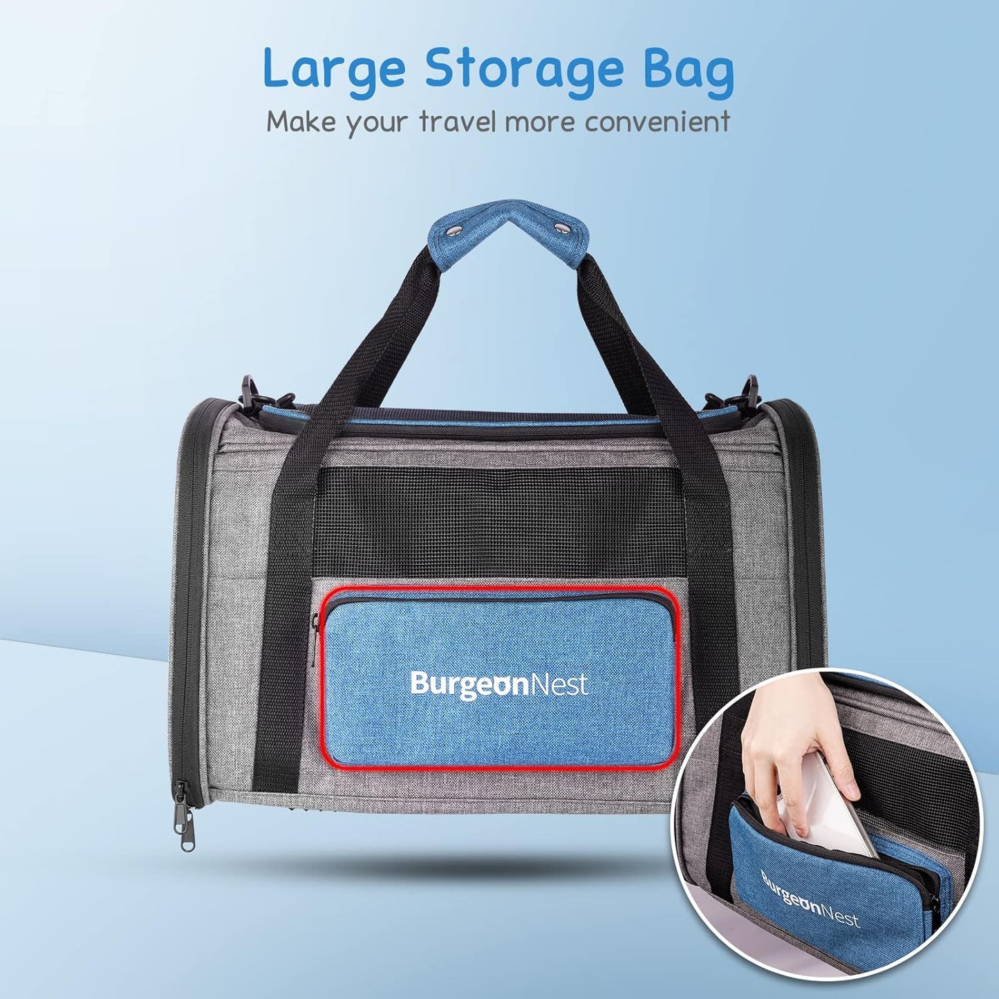 BurgeonNest Cat Carriers for Medium Cats Under 25 lbs, Pet Carrier for Cats with Unique Side Bag,Top Load Small Pet Carrier Soft-Sided Escape Proof with 4 Ventilated Windows - PuriLite