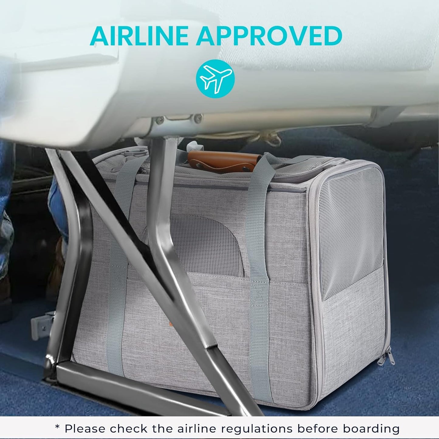 Morpilot Cat Carrier Soft - Portable Pet Carrier for Small or Medium Cats, Dogs and Puppy up to 14lbs, Airline Approved Dog Carrier with Safety Buckle - (Dark Gray)