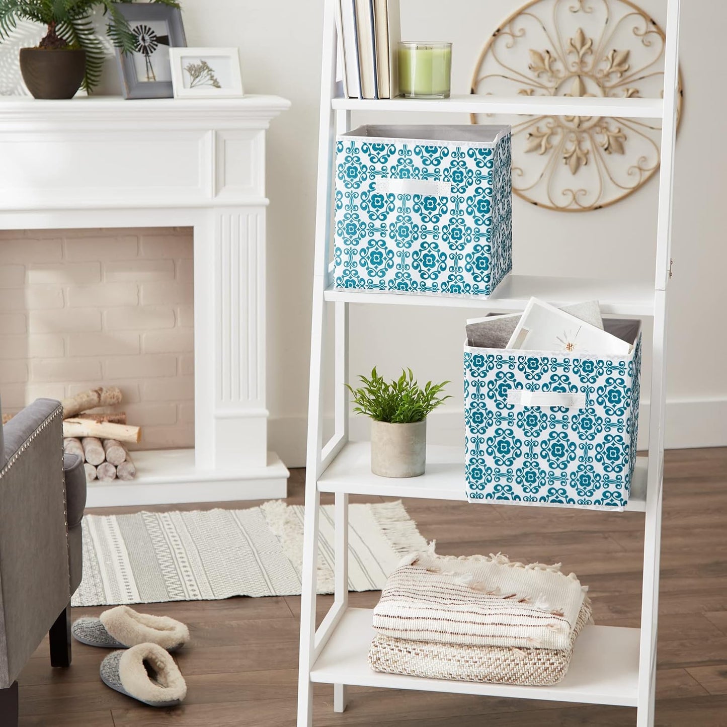 DII Foldable Fabric Storage Containers for Nurseries, Offices, Closets, Home Decor, Cube Organizers & Everyday Storage Needs, (Large - 11 x 11 x 11) Scroll Nautical Blue - Set of 2