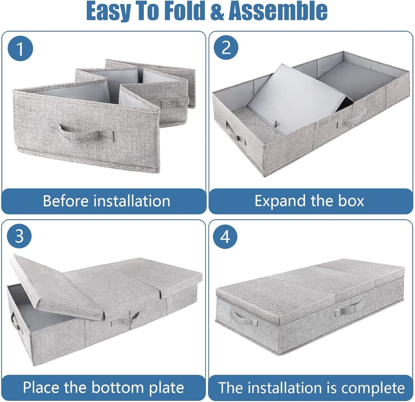 Large Underbed Storage Containers with Lids – Set of 2 Foldable Under Bed Storage Bins with Handles for Clothes, Shoes, Blankets and Bedding - PuriLite