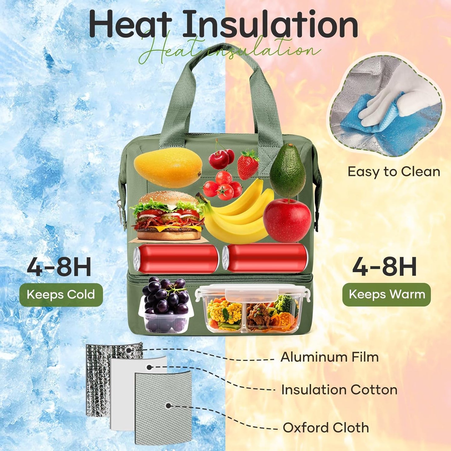 Lunch Bag Insulated Lunch Box Leakproof Lunch Tote Bags for Women Men,Portable Thermal Cooler Bag Lunch Containers with Shoulder Strap for Work, Family, Picnic, School, Outdoor,BBQ C2-Pinkpurple