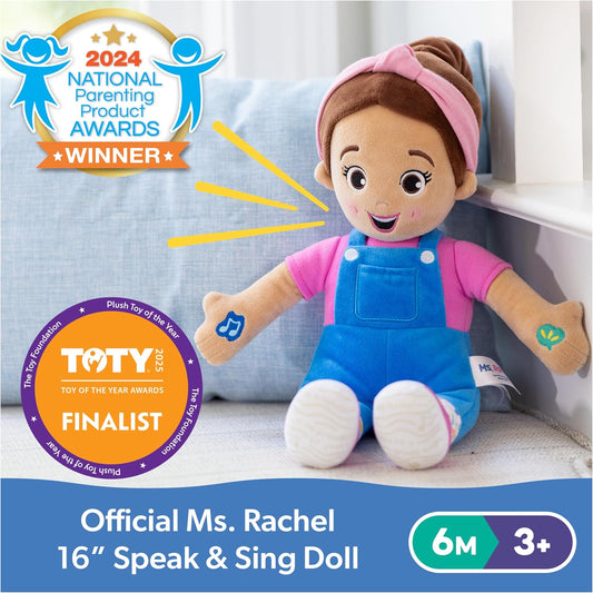Ms. Rachel Official Speak & Sing Doll, 16” Tall Interactive Toy with 4 Songs & 16+ Phrases, Toddler Toys for Girls & Boys Ages 6 Months to 3+ Years - PuriLite