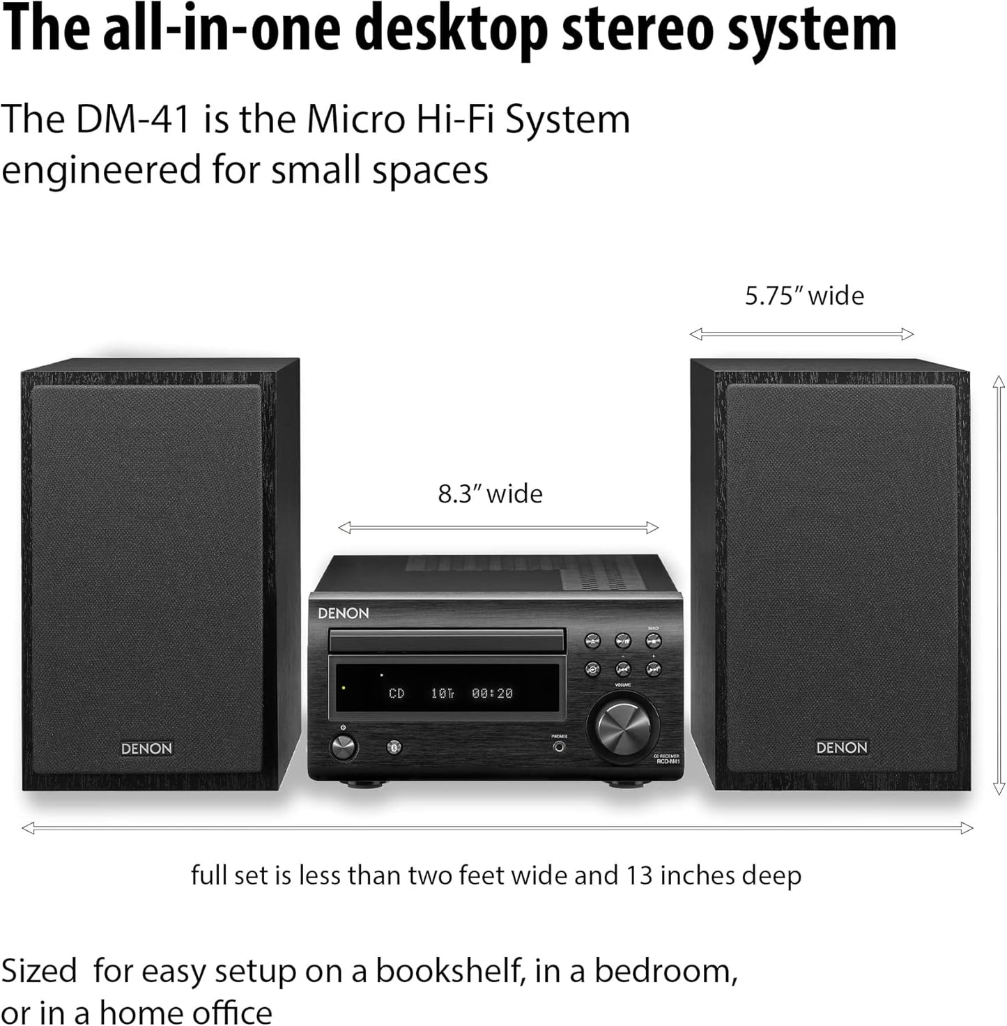 Denon System with Bluetooth FM/AM Tuner CD Player Black (DM41SBK)