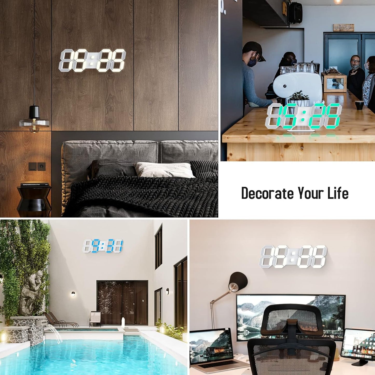EDUP HOME 3D LED Wall Clock Desk Alarm Clock 7 Colors 9.7" with Remote Control, Digital Alarm Clock Adjustable Brightness Timer 12/24 Hr Time/Date/Temperature for Kid Bedroom/Kitchen/Office