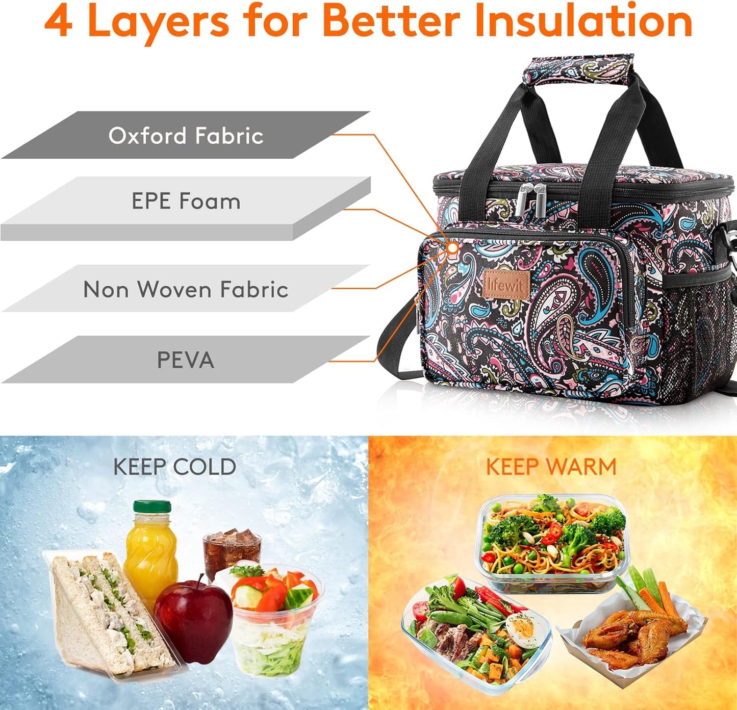 Lifewit Large Lunch Bag for Adults, 24-Can 15L Insulated Lunch Box Leakproof Soft Cooler Cooling Tote for Men Women, Waterproof Reusable Cooler Bags for Work Office Outdoor Picnic Camping, Black