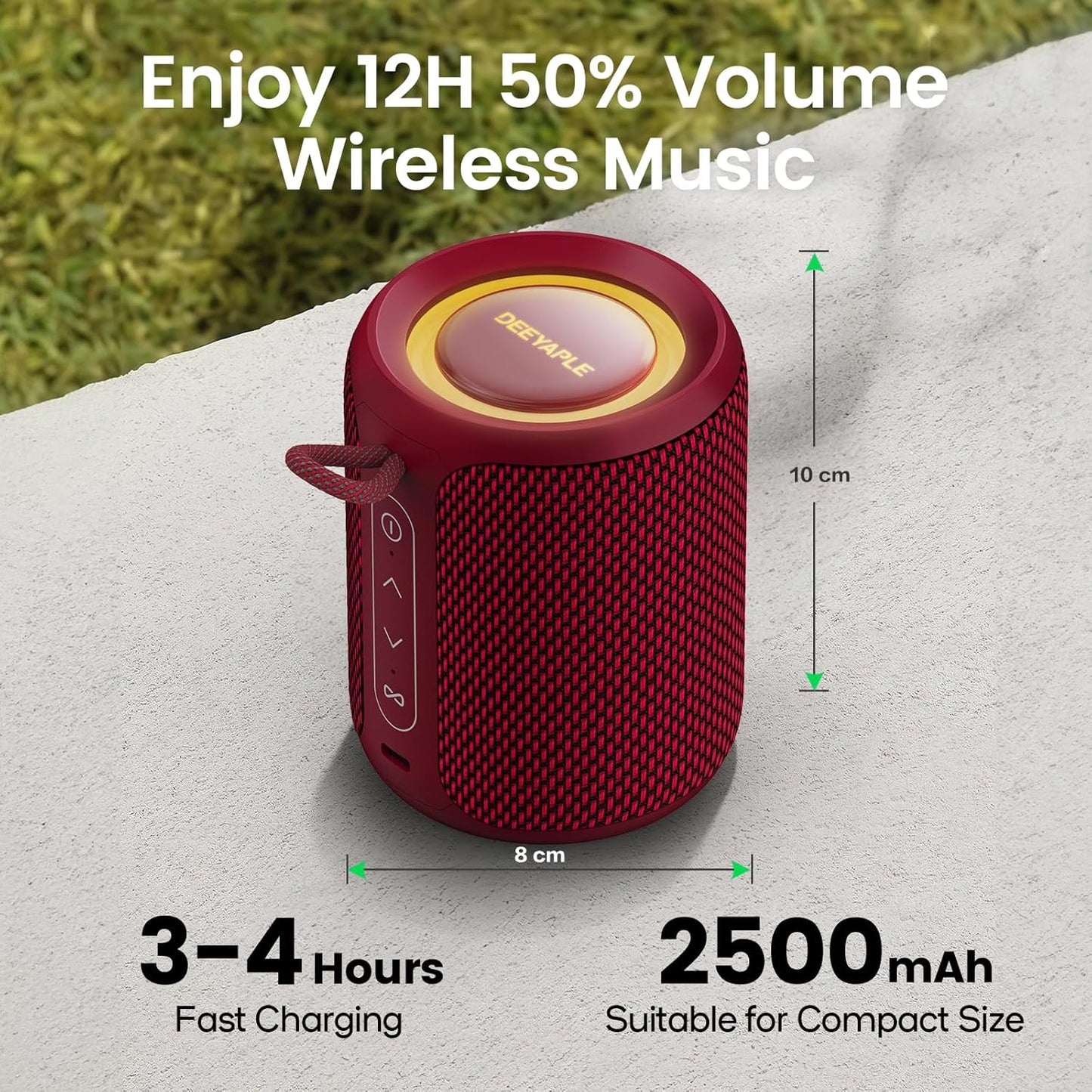 Deeyaple Portable Bluetooth Speaker, IP67 Waterproof Mini Bluetooth Speaker Wireless V5.3 with Stereo Sound,All Day,TWS Pairing,LED Light,Gift for him/her (Black)