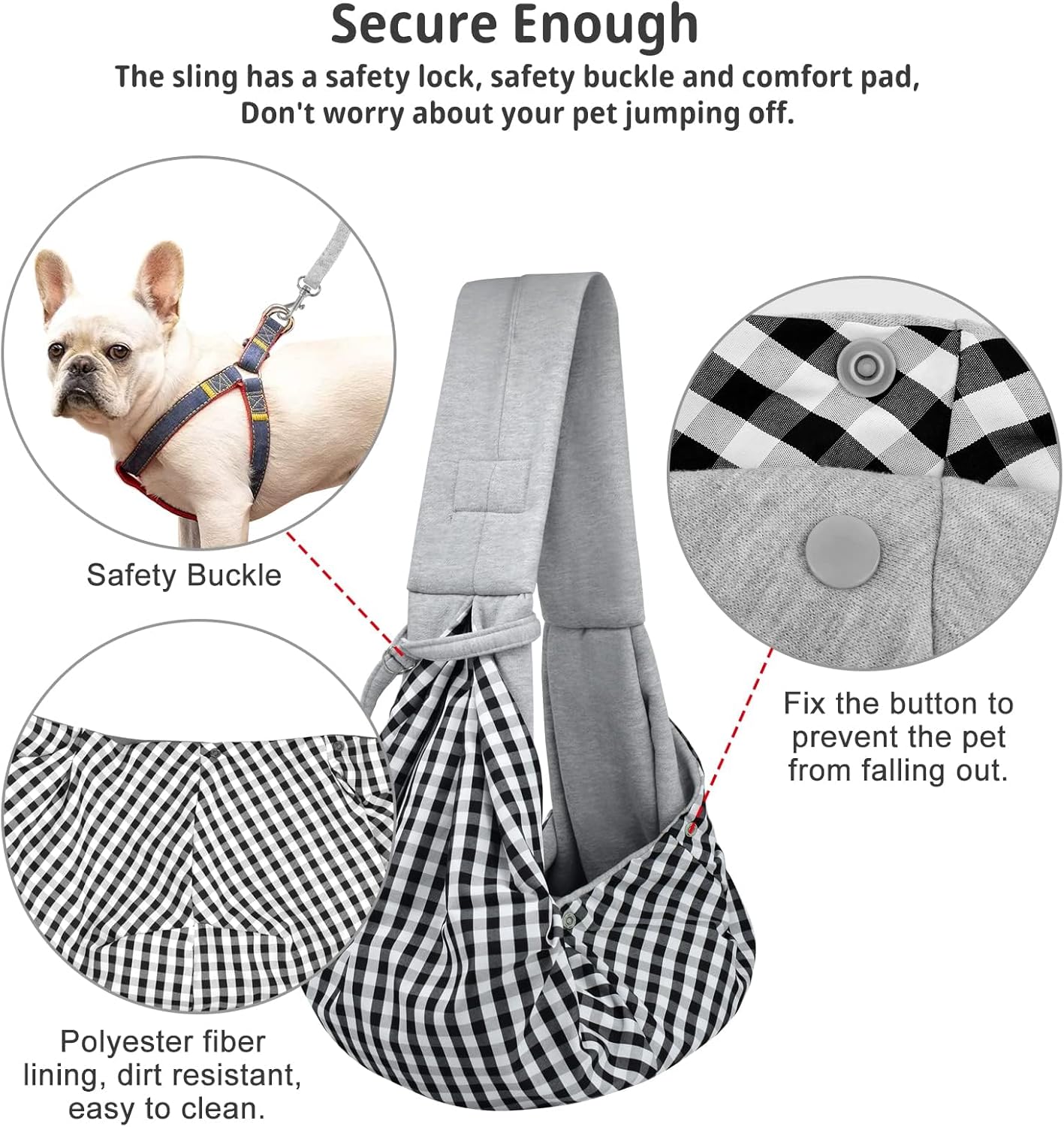 Cuby Adjustable Dog Cat Sling Padded Hard Bottom Pet Carrier Sling Soft Carrying Puppy Bag for Small Dogs Cats Outdoor Travel (Grayish-White)