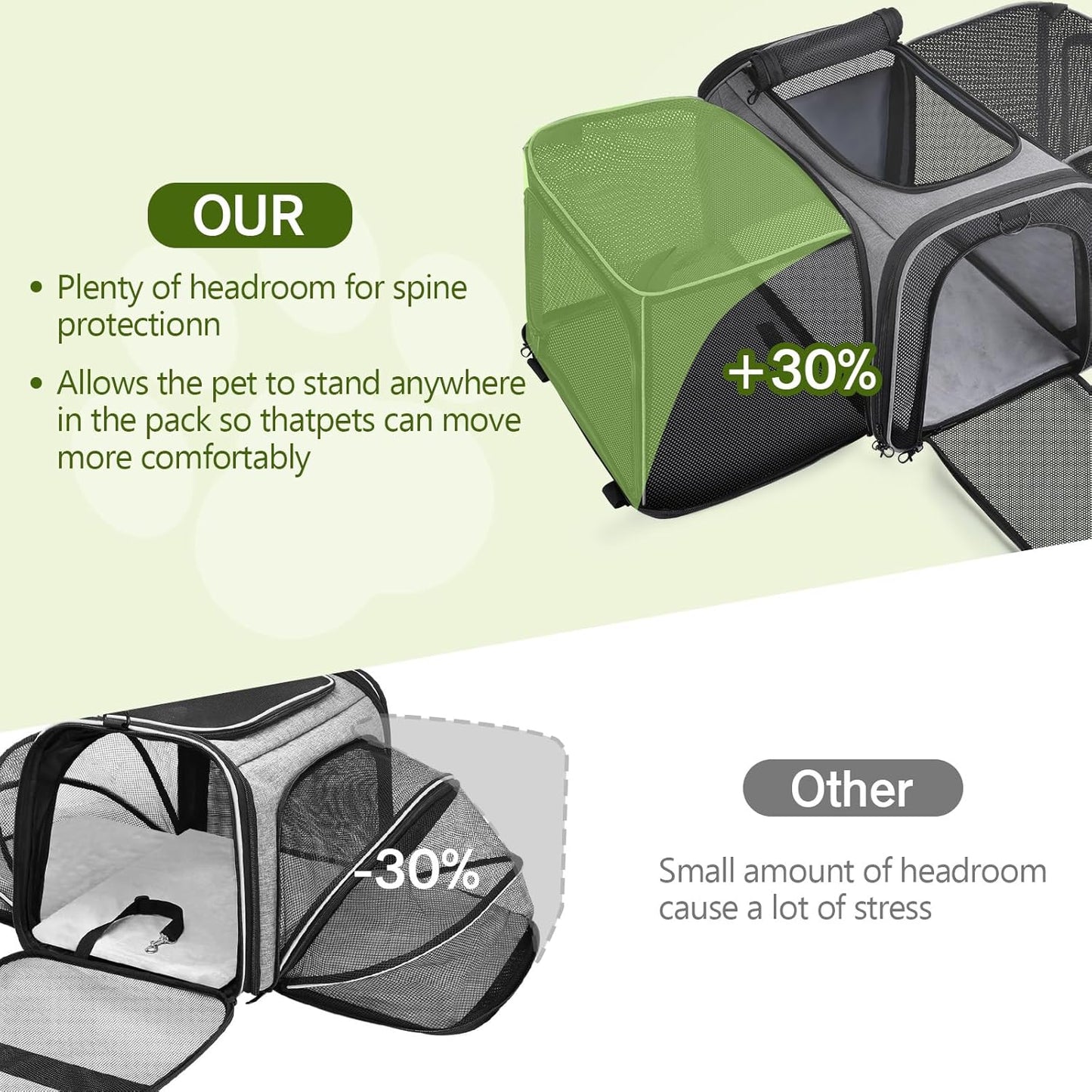 Pecute Cat Carrier Expandable 47x34x33cm, Dog Carrier Foldable, Pet Carrier with Breathable Mesh for Small to Medium Cats and Dogs, Used for Traveling, Camping, Going to The Vet Gray