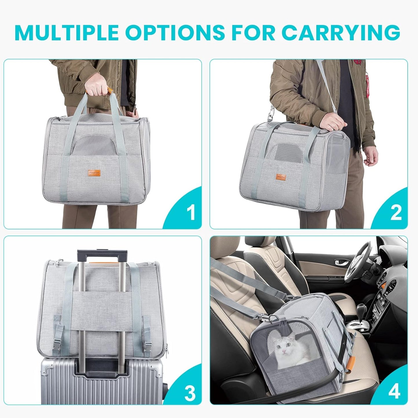 Morpilot Cat Carrier Soft - Portable Pet Carrier for Small or Medium Cats, Dogs and Puppy up to 14lbs, Airline Approved Dog Carrier with Safety Buckle - (Dark Gray)
