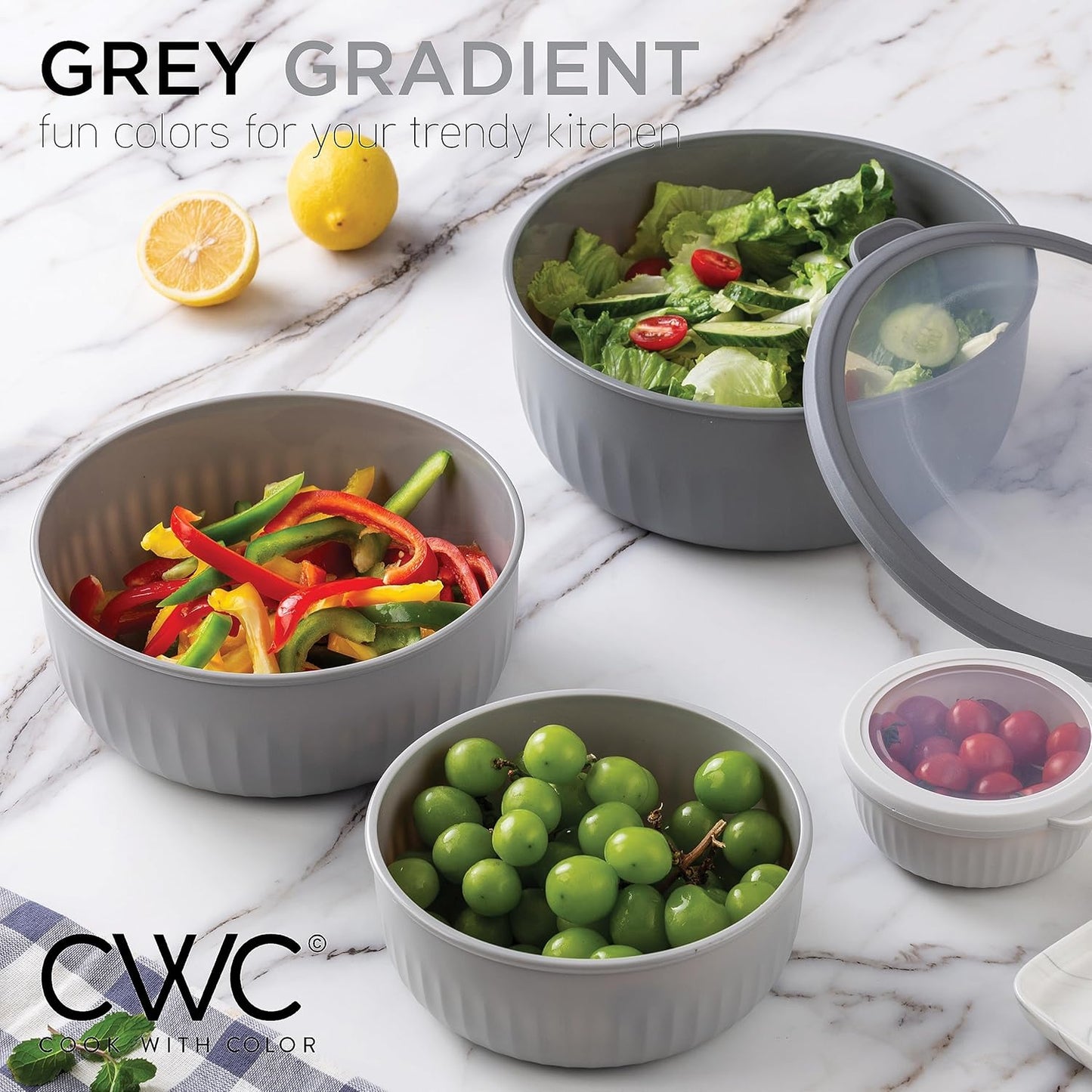 COOK WITH COLOR Prep Bowls with Lids- 8 Piece Nesting Plastic Small Mixing Bowl Set with Lids (Teal Ombre)