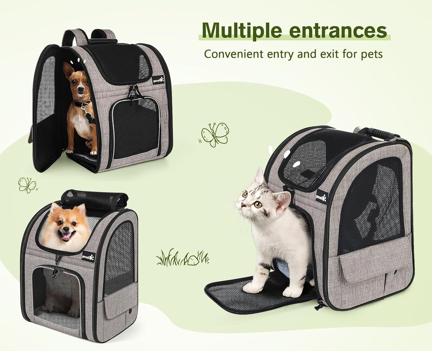 Pecute Pet Carrier Backpack, Dog Carrier Backpack Expandable with Breathable Mesh for Pets <6kg, Pet Backpack Carrier for Hiking Travel Camping Outdoor