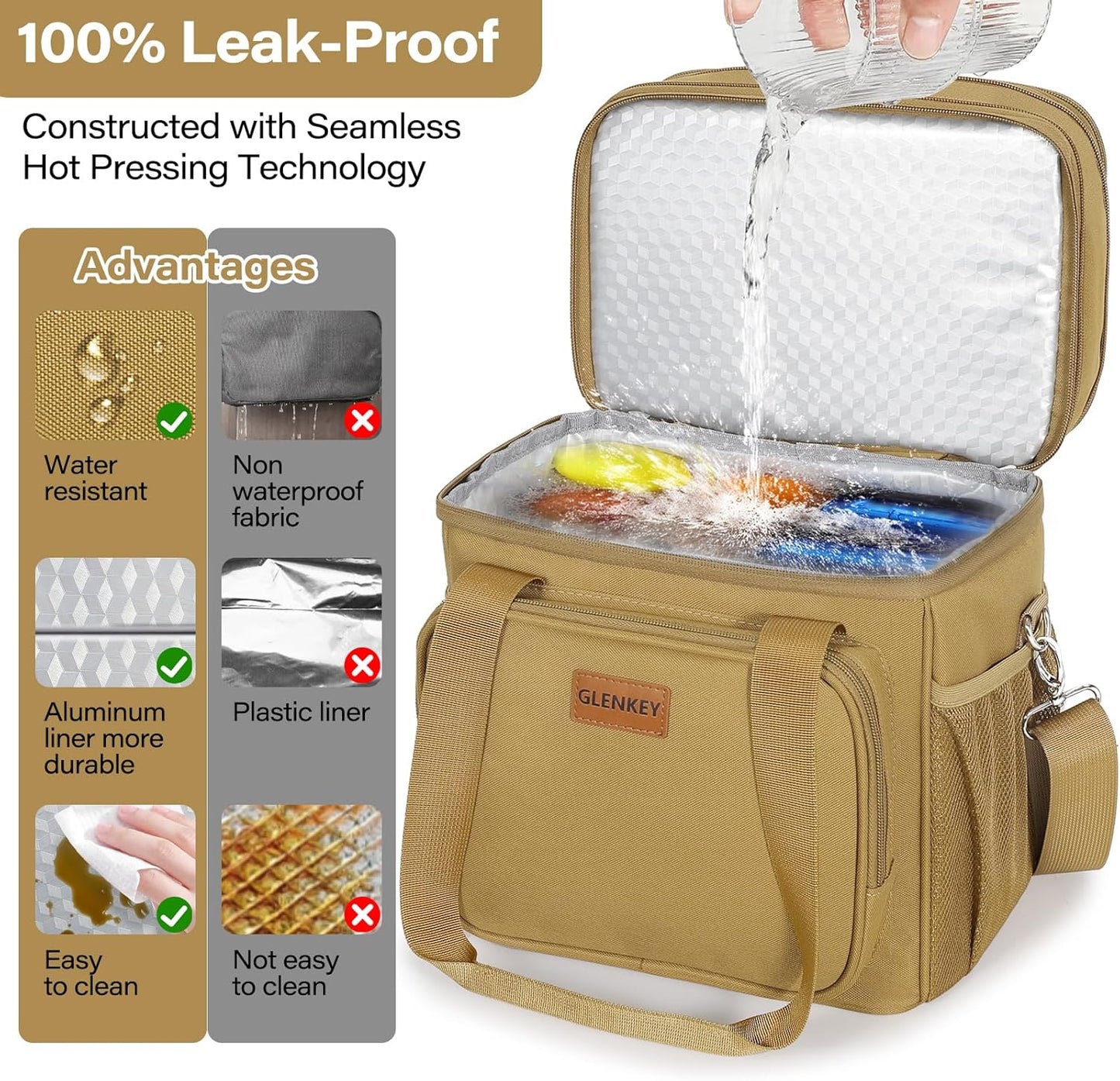 Expandable Large Lunch Bag, Double Deck Insulated Lunch Box Leakproof Durable Soft Cooler Bag for Men Women Adults Work Construction Beach Picnic Daytrip,16L,Black, GLENKEY