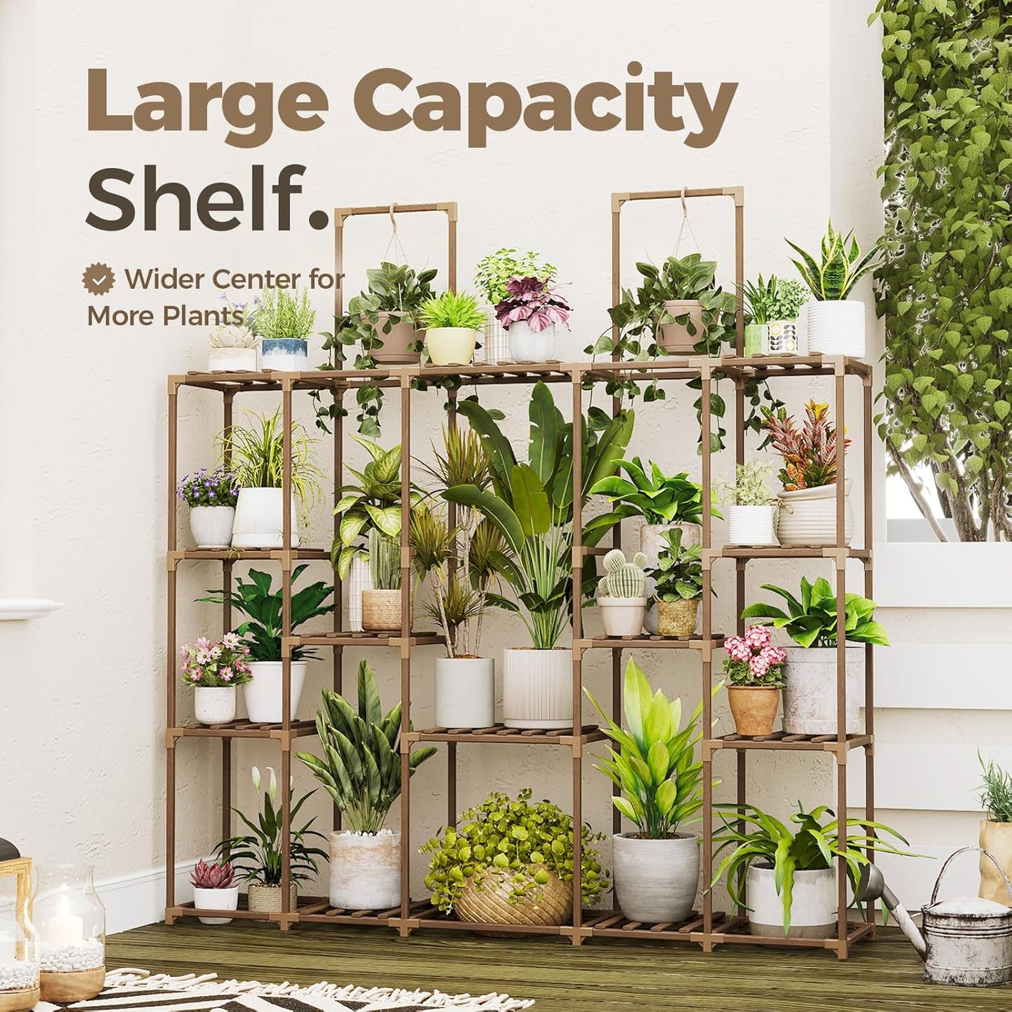 Bamworld Plant Stand Indoor Outdoor Hanging Plant Shelf for Multiple Plants Pots Wood Flower Stand Tall Large Flower Holder for Living Room, Patio, Balcony, Garden Decor, Brown