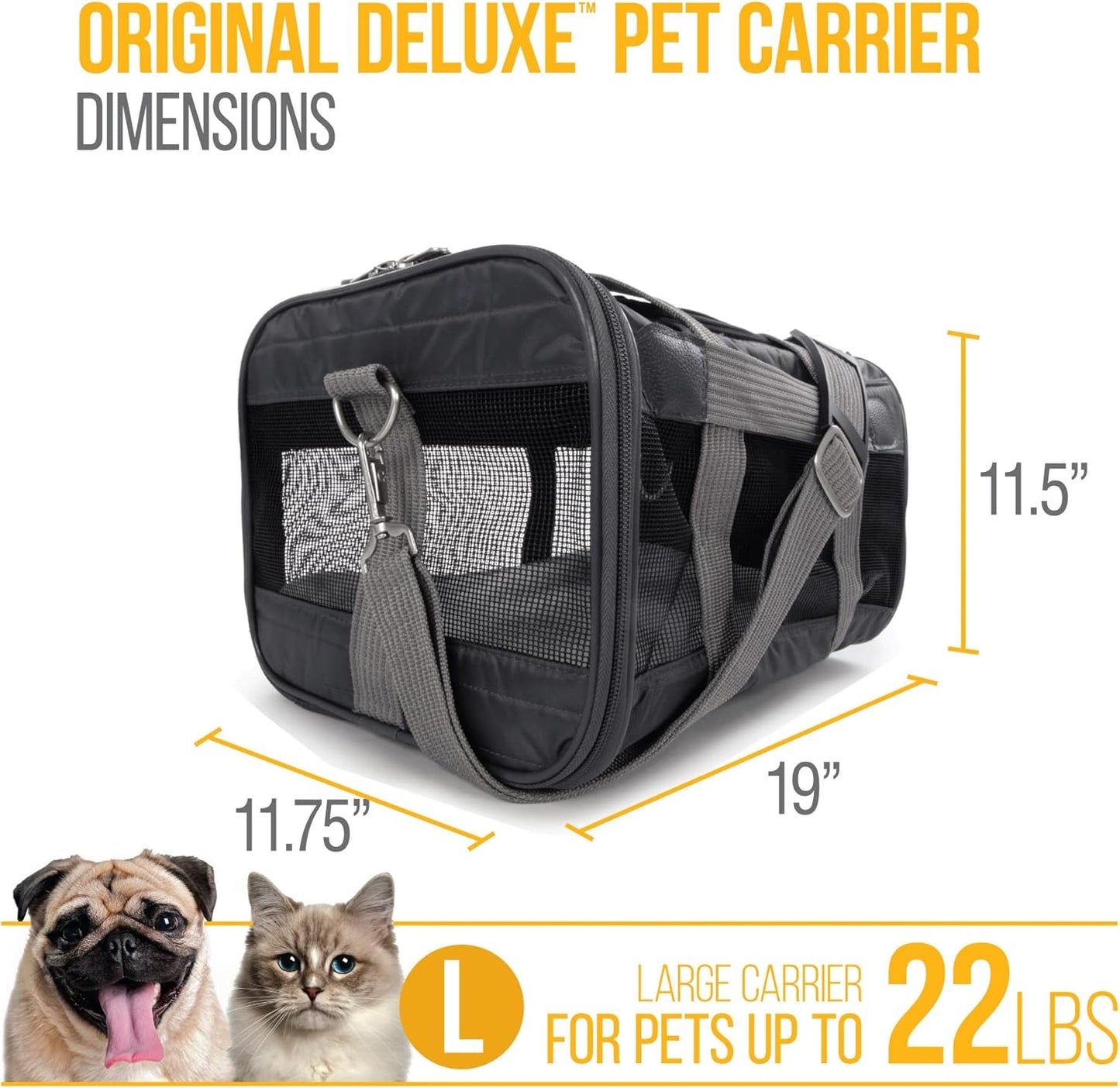 Sherpa Original Deluxe Travel Bag Pet Carrier, Airline Approved & Guaranteed-On-Board - Mesh Panels & Spring Frame, Locking Safety Zippers, Machine Washable Liner - Charcoal Gray, Medium