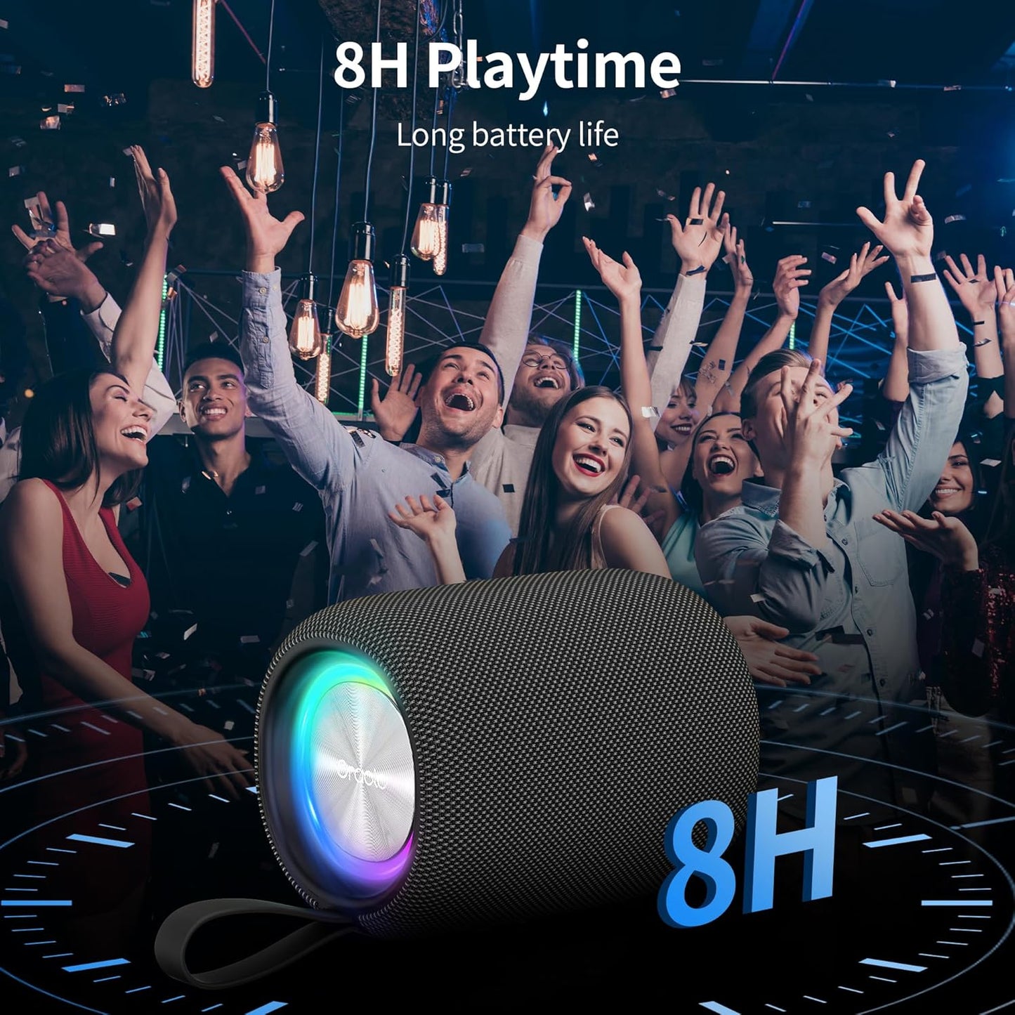 Oraolo Bluetooth Speaker, Portable Bluetooth Speakers with Immersive Audio, LED Lights, 8H Playtime, Bluetooth 5.4, Support TWS TF USB, IPX6 Waterproof Wireless Speakers for Outdoor Camping Home